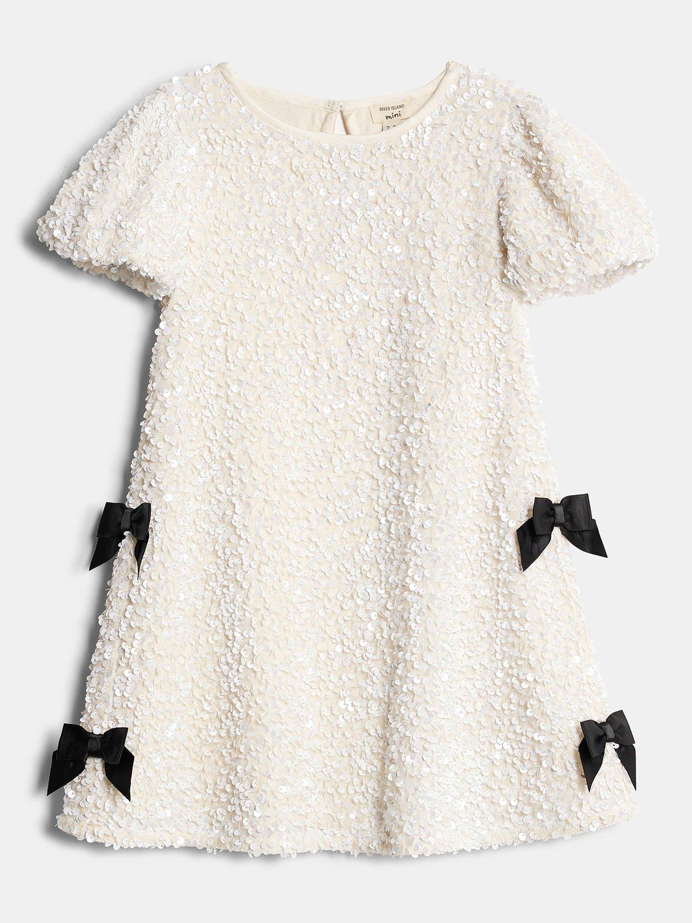 River Island Mini Mini Girls Sequin Bow Dress - White