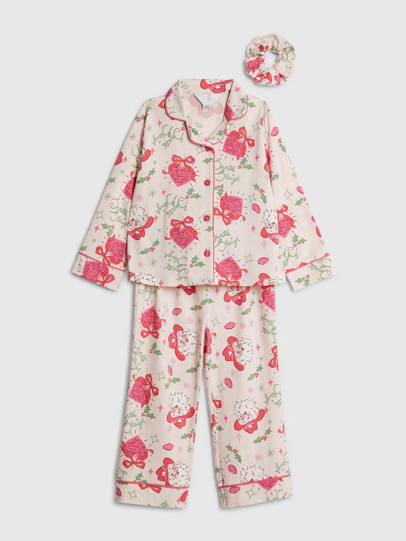 Image 3 of 5 of River Island Mini Girls Santa Sleigh Pyjama Set - Pink