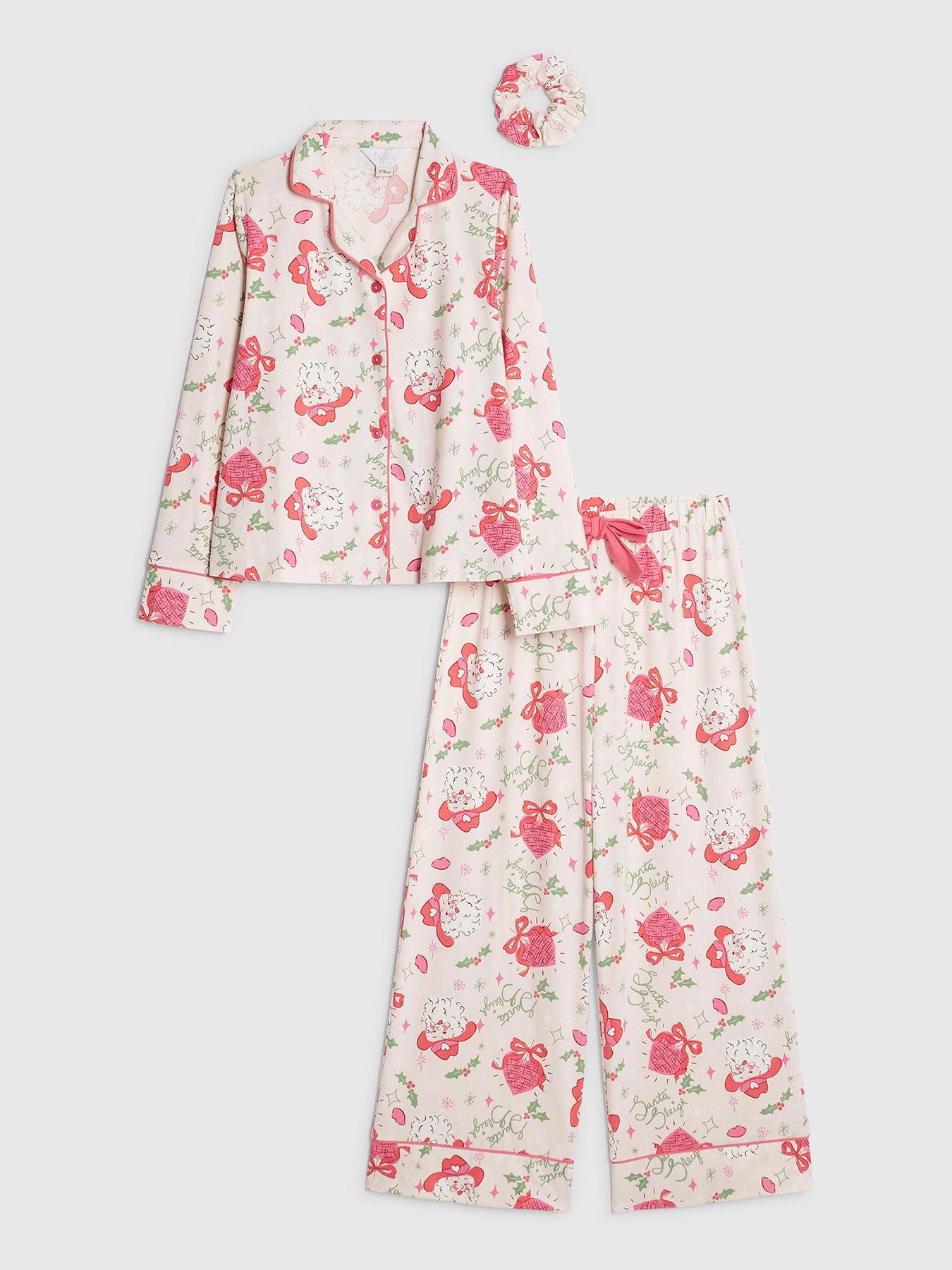 River Island Older Girls Santa Sleigh Pyjama Set - Pink