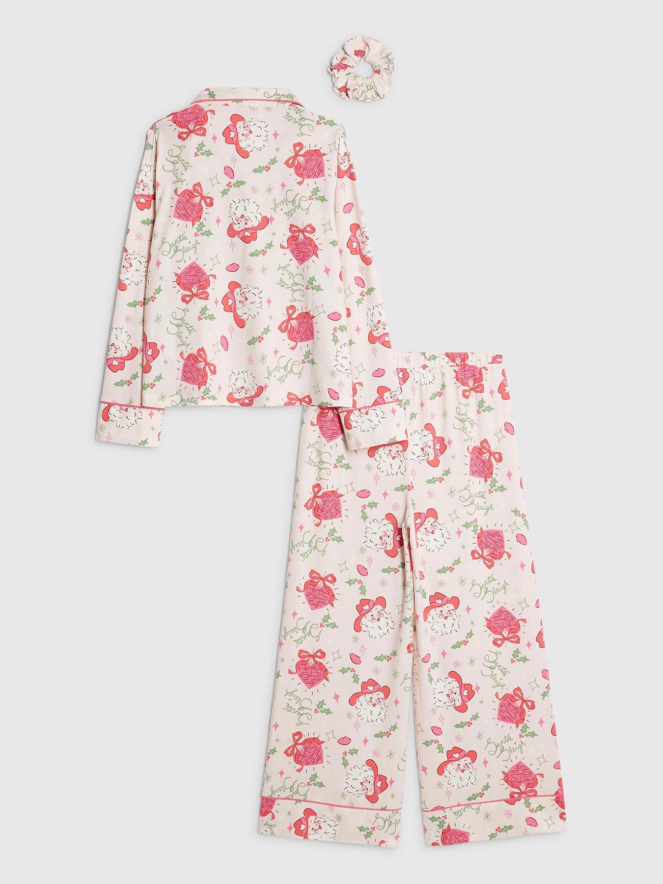 Image 2 of 5 of River Island Older Girls Santa Sleigh Pyjama Set - Pink