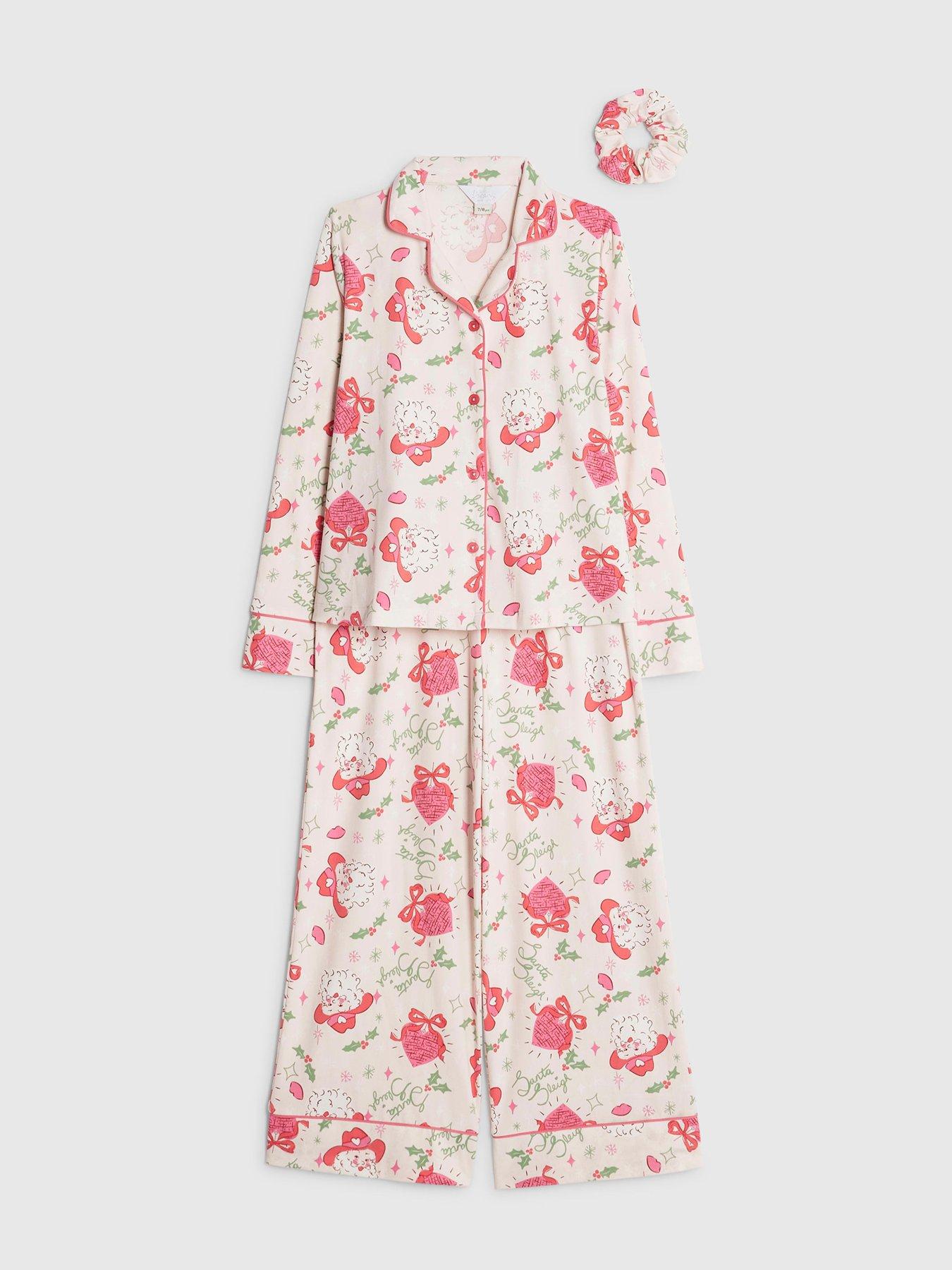 Image 3 of 5 of River Island Older Girls Santa Sleigh Pyjama Set - Pink