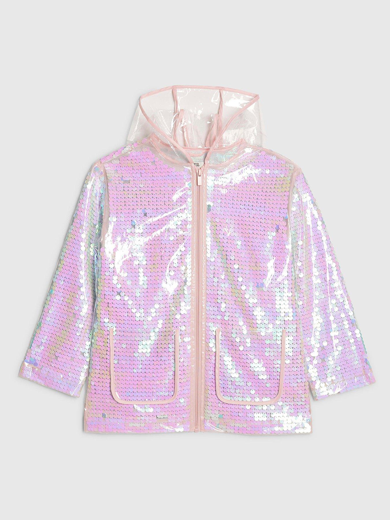 River Island Older Girls Sequin Rain Mac - Pink