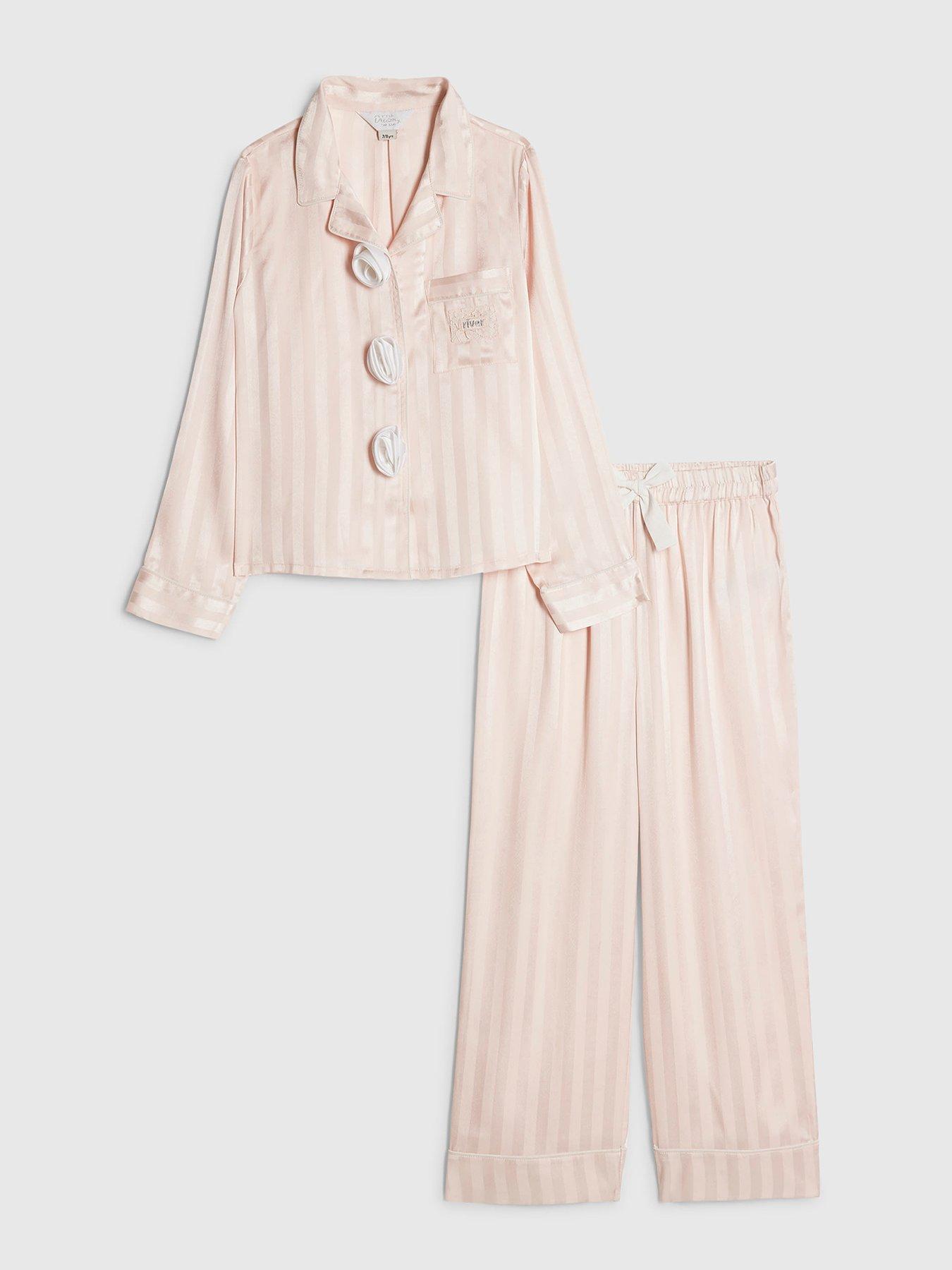 River Island Older Girls Corsage Satin Pyjamas Set - Pink