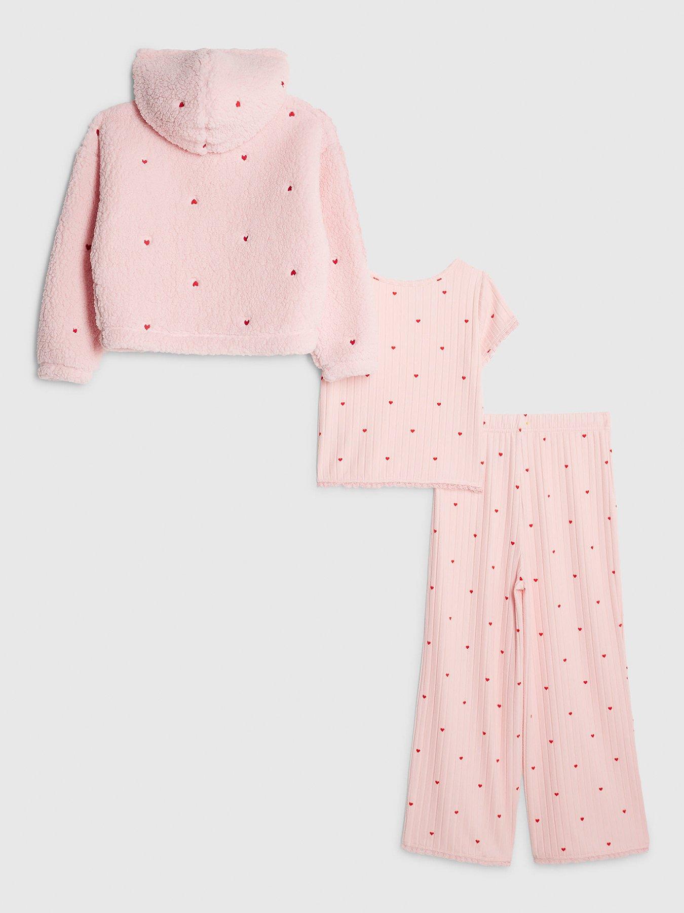 Image 2 of 5 of River Island Older Girls 3 Piece Heart Pyjama Hoodie Set - Pink
