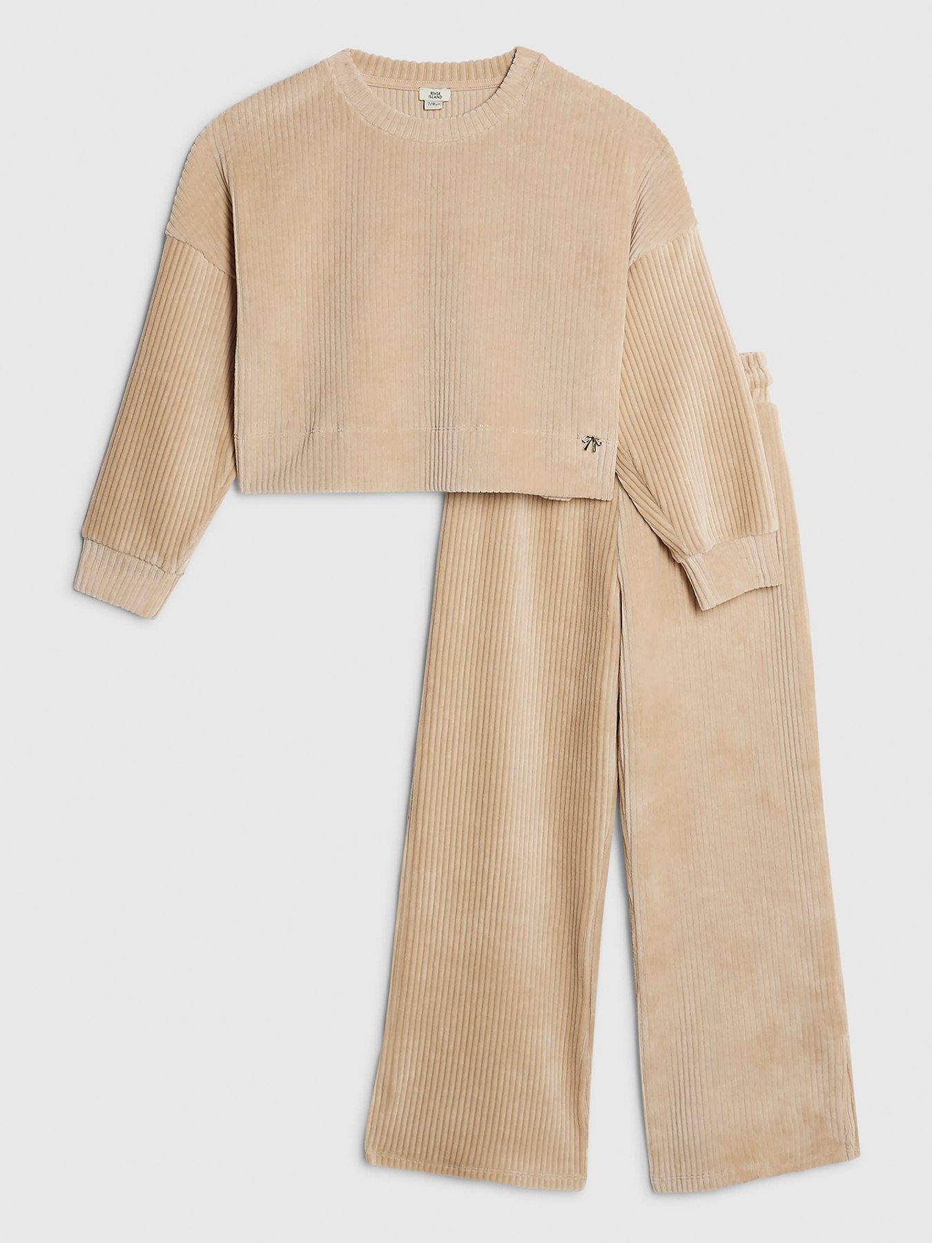 River Island Older Girls Cosy Ribbed Sweatshirt Set - Beige