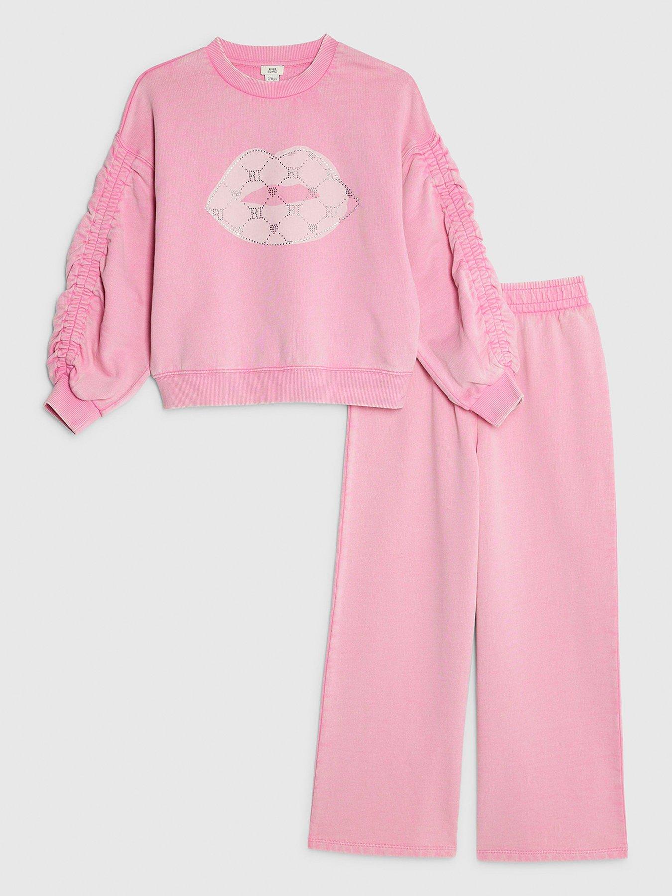 River Island Older Girls Washed Lips Style Sweatshirt Set - Pink