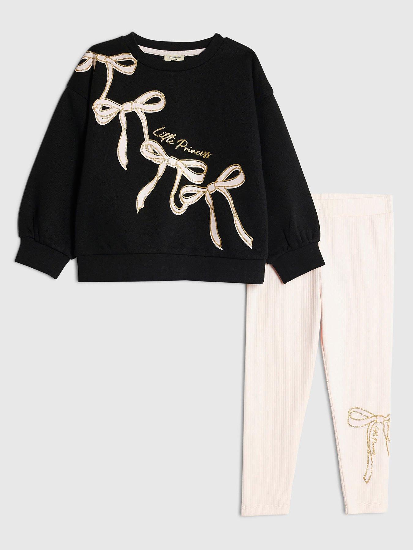 River Island Mini Girls Bow Sweatshirt Set - Black