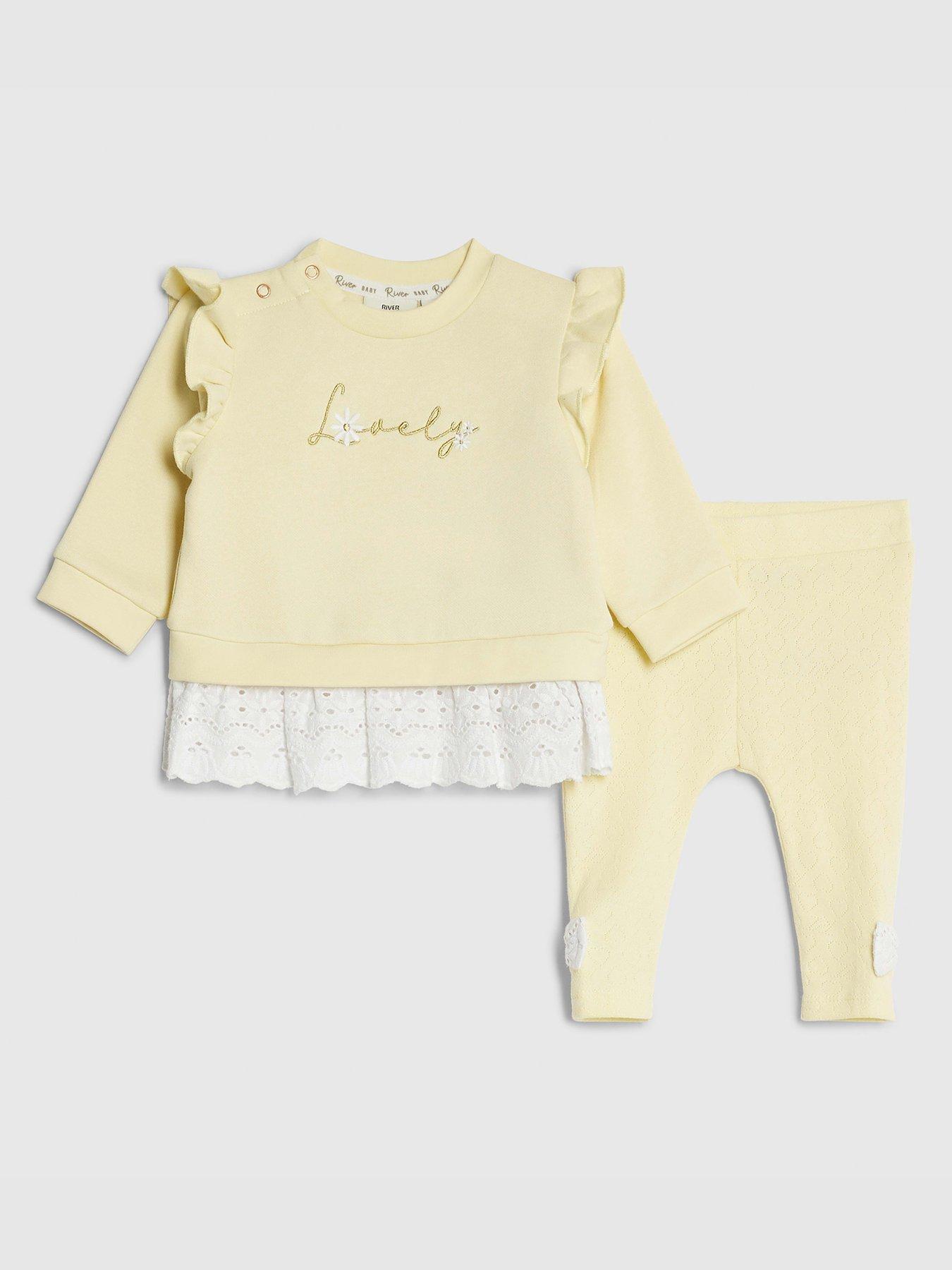 River Island Baby Girls Lovely Broderie Sweatshirt Set - Yellow