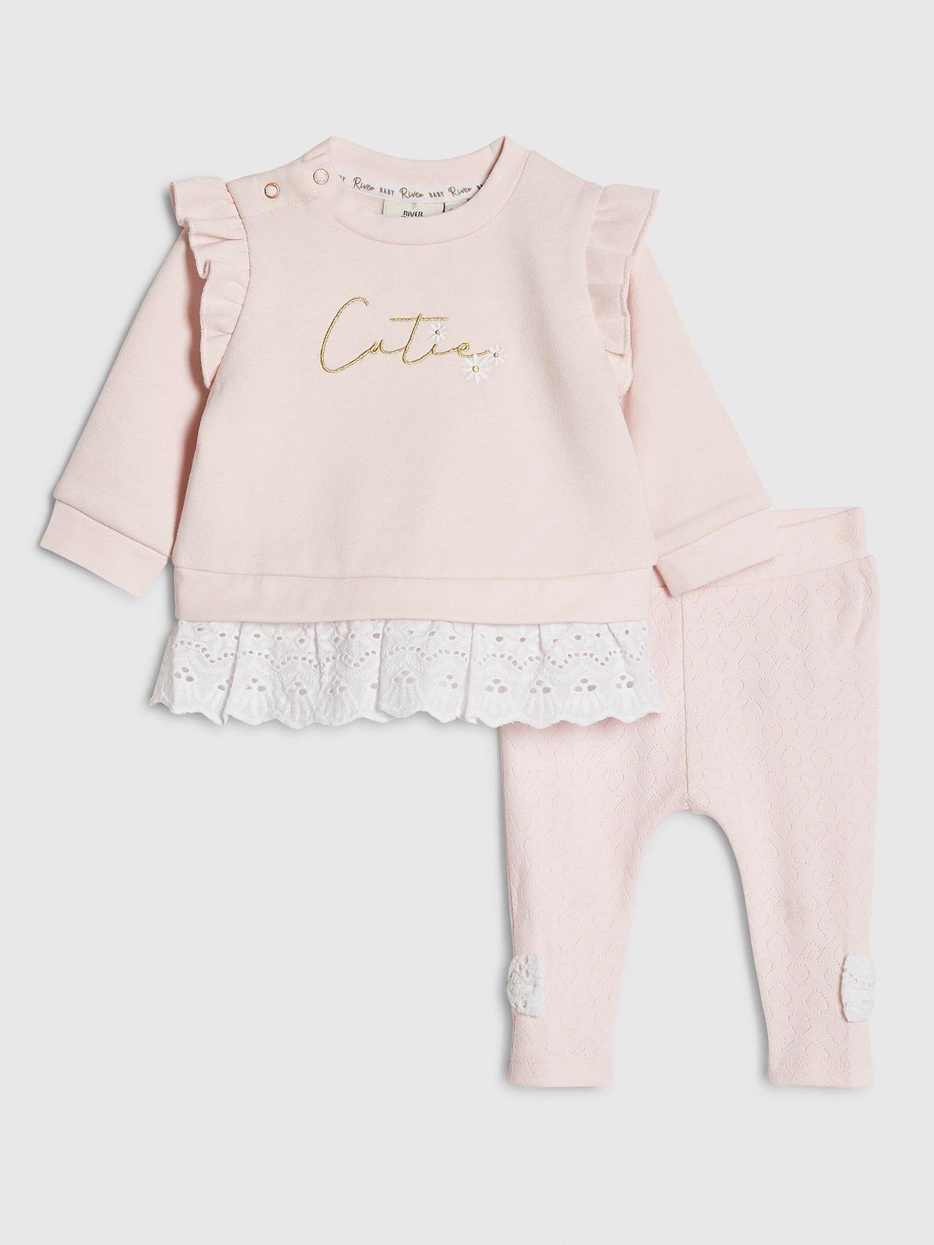 River Island Baby Girls Cutie Broderie Sweatshirt Set - Pink
