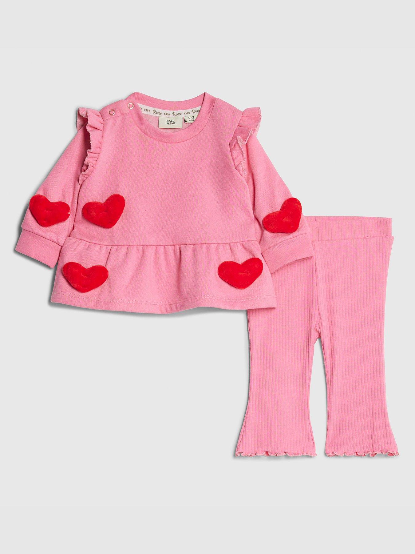 River Island Baby Girls 3D Heart Sweatshirt Set - Pink