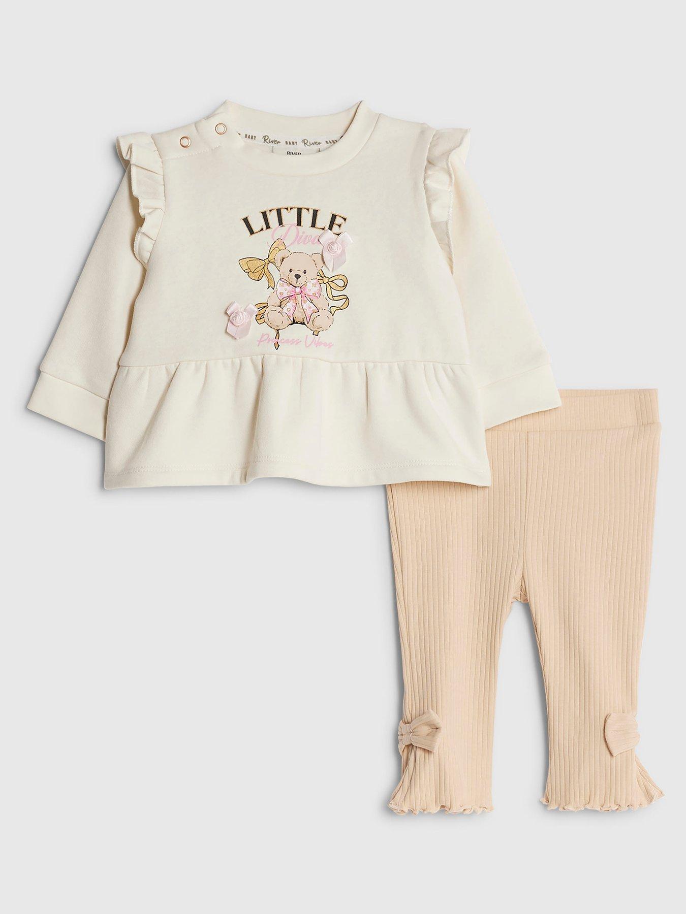 River Island Baby Girls Bear Peplum Sweatshirt Set - Beige