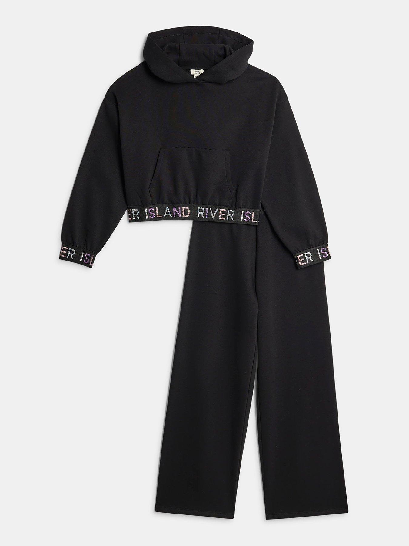 River Island Older Girls River Island Waistband Hooded Sweatshirt Set - Black