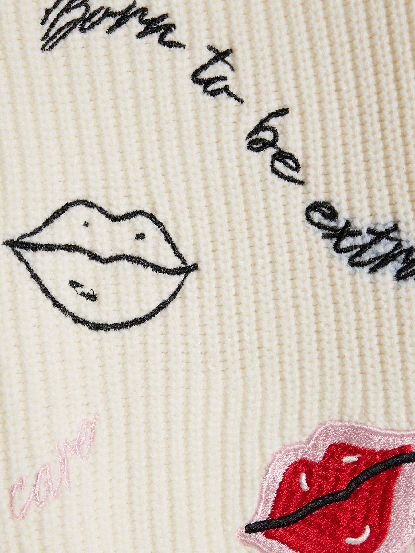 Image 3 of 4 of River Island Older Girls Ladybird Lips Jumper - Cream