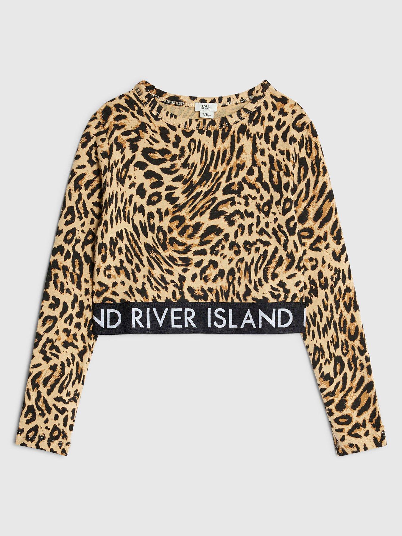 River Island Older Girls Leopard Print Glitter Waistband Top - Brown