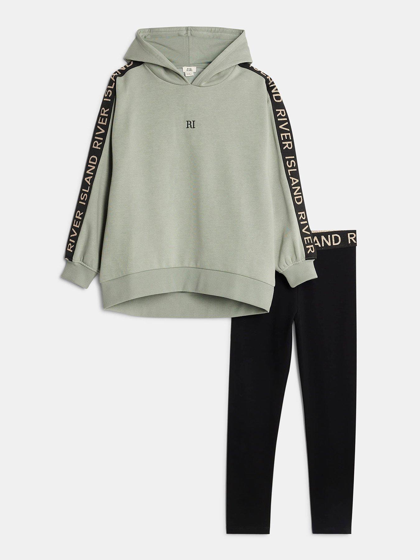 River Island: Older Girls River Island Waistband Legging Set - Green