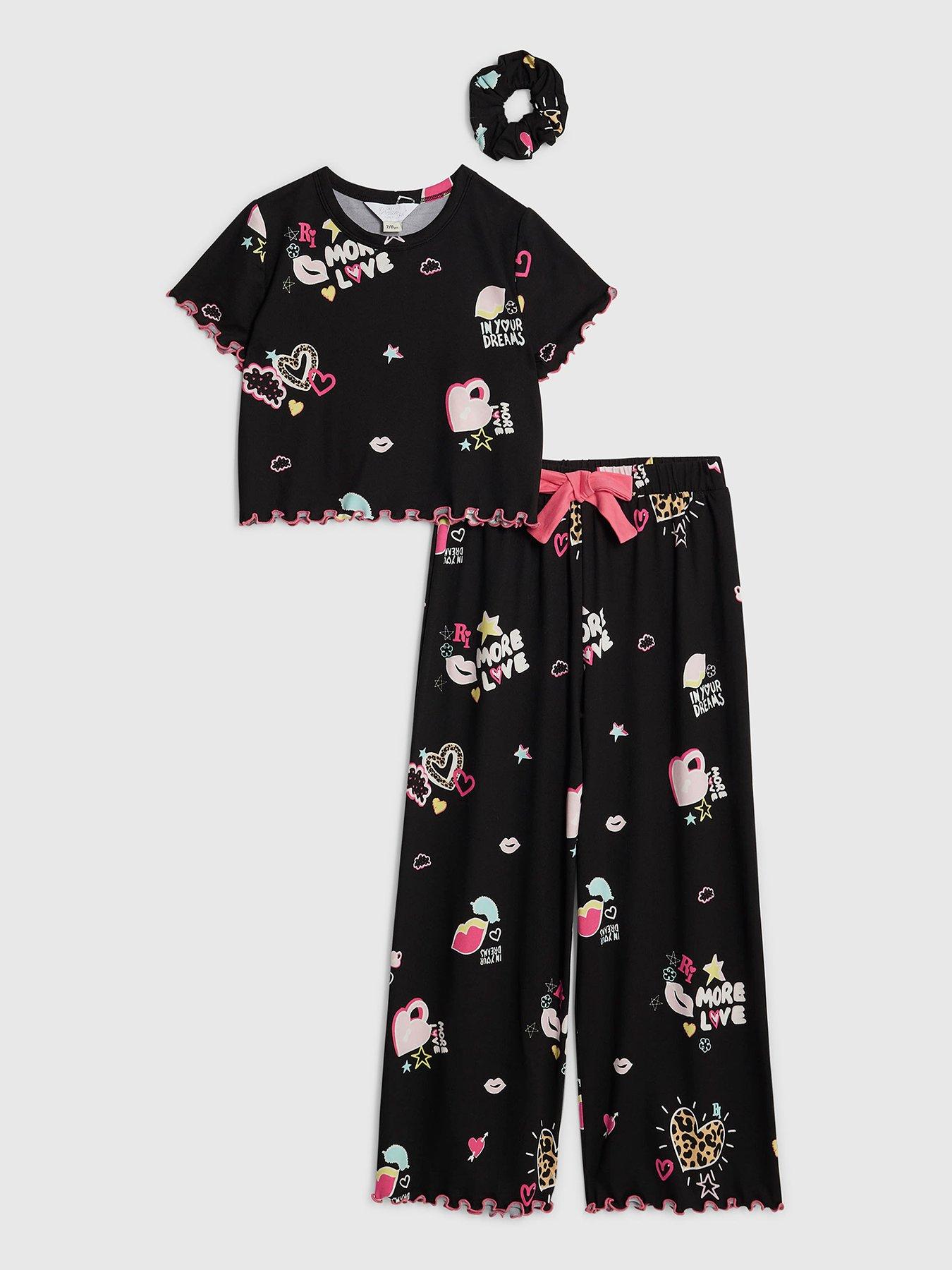 River Island Older Girls Graffiti Print Pyjama Set - Black