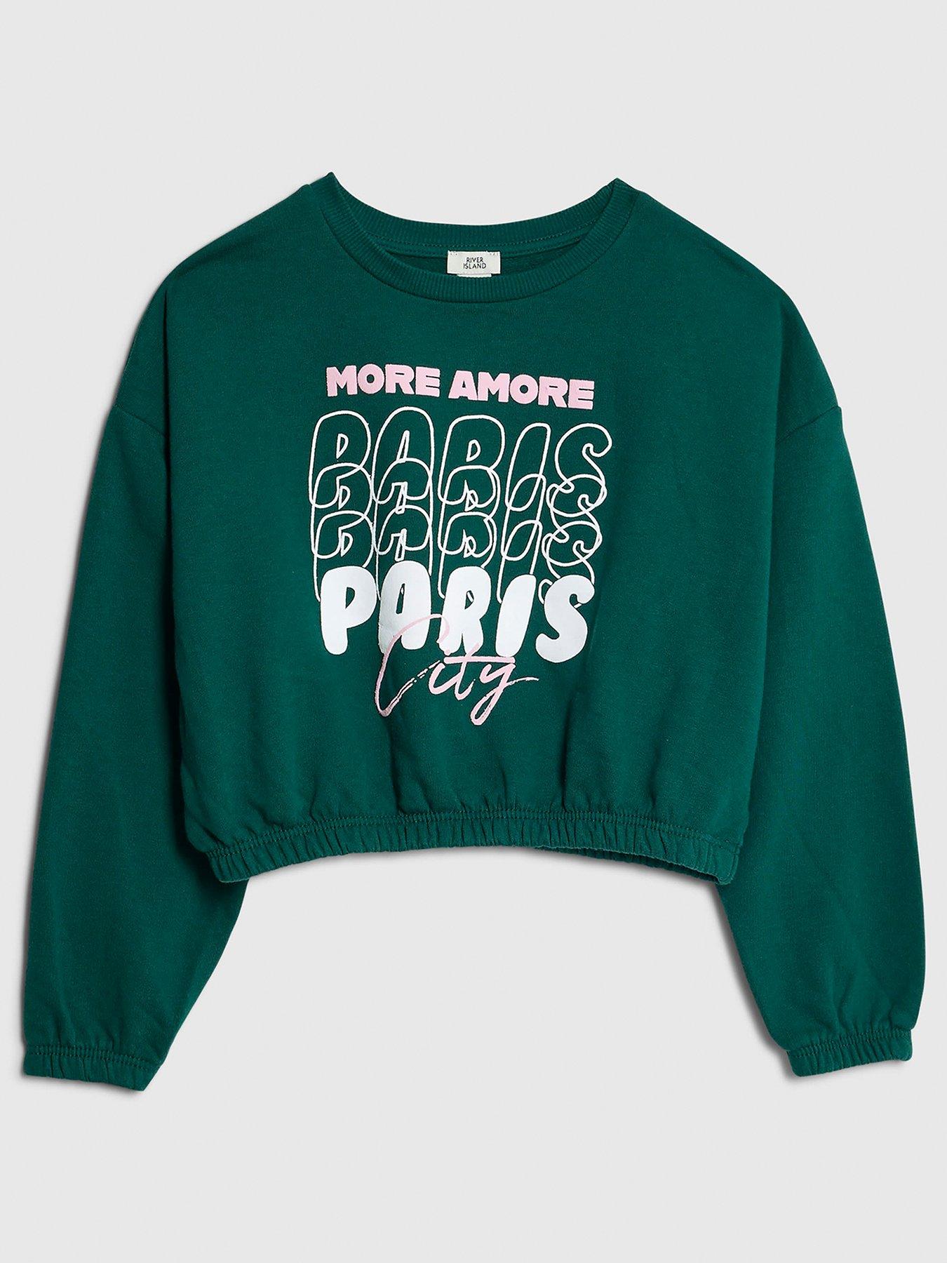 River Island: Older Girls Paris City Sweatshirt - Green