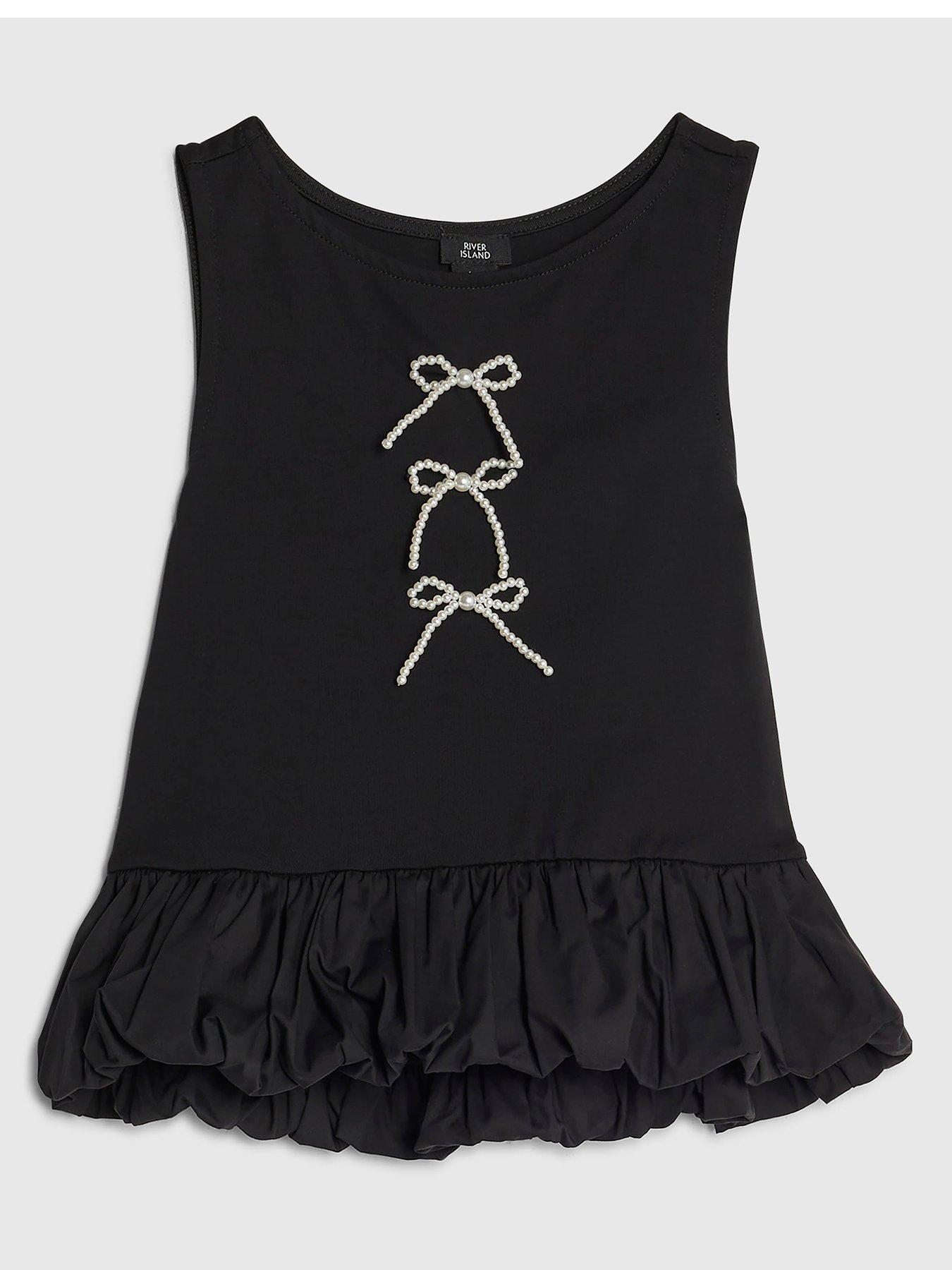 River Island Older Girls Bow Bubble Hem Tank Top - Black