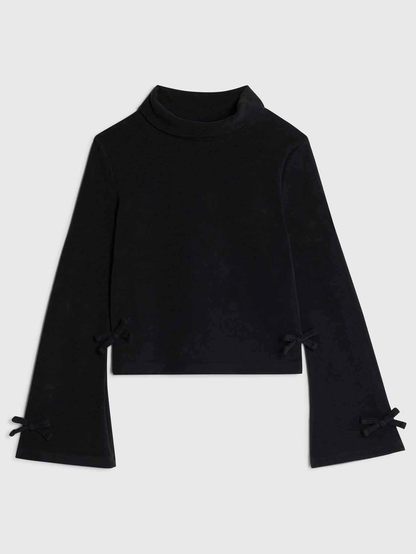 River Island Older Girls Bow Posh Cosy Top - Black