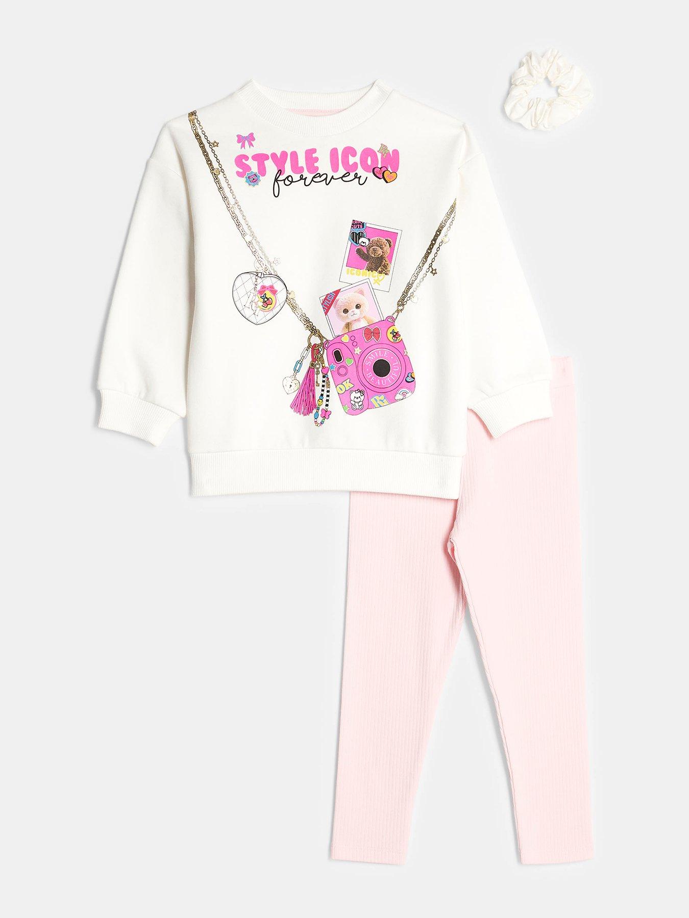 River Island Mini Mini Girls Camera Bag Style Icon Sweatshirt Set - Beige
