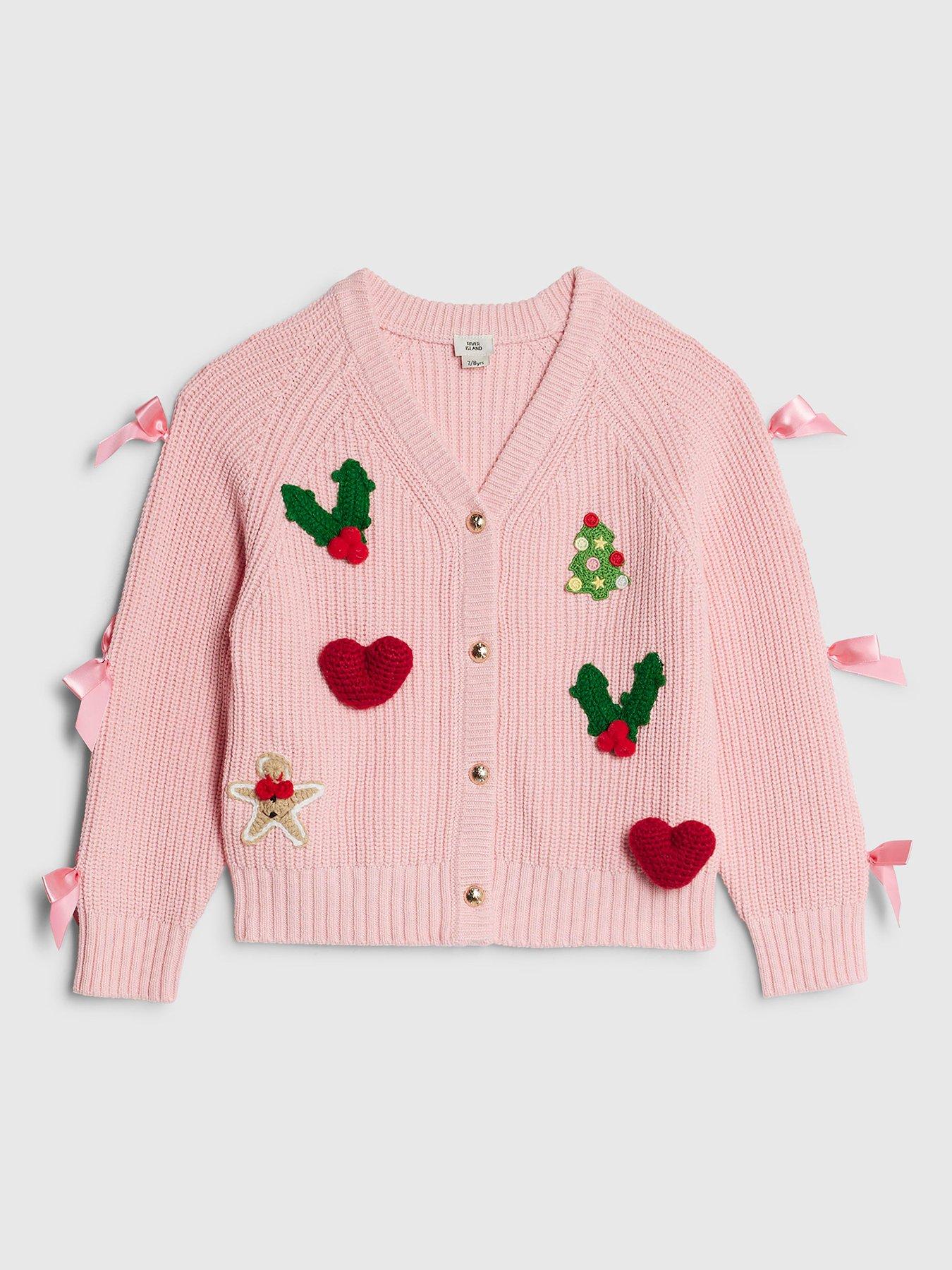 River Island Older Girls Bow Christmas Cardigan - Pink