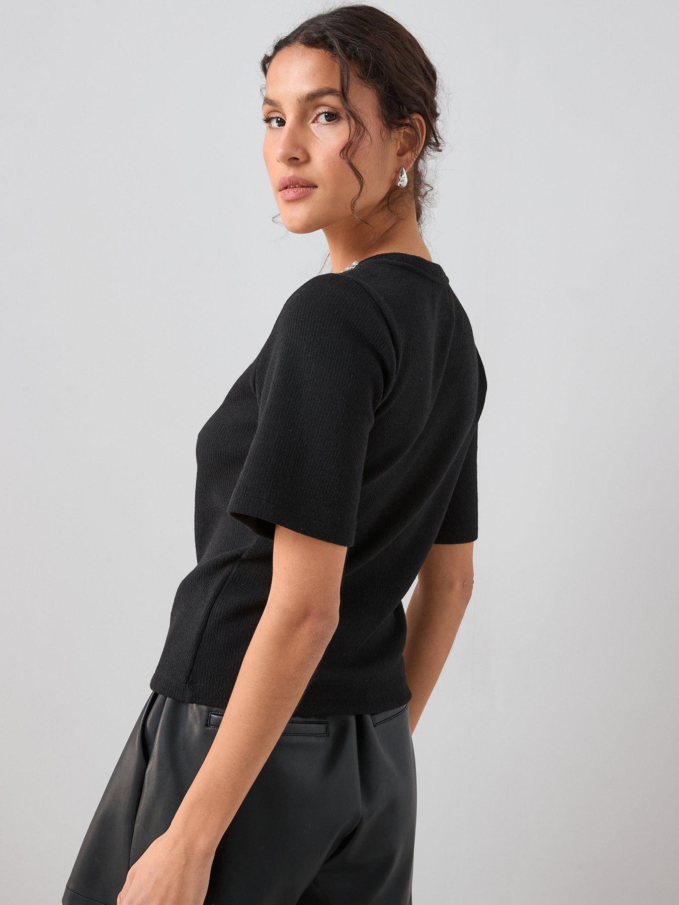 The Very Collection Diamante Trim Short Sleeve Top - Black | Very
