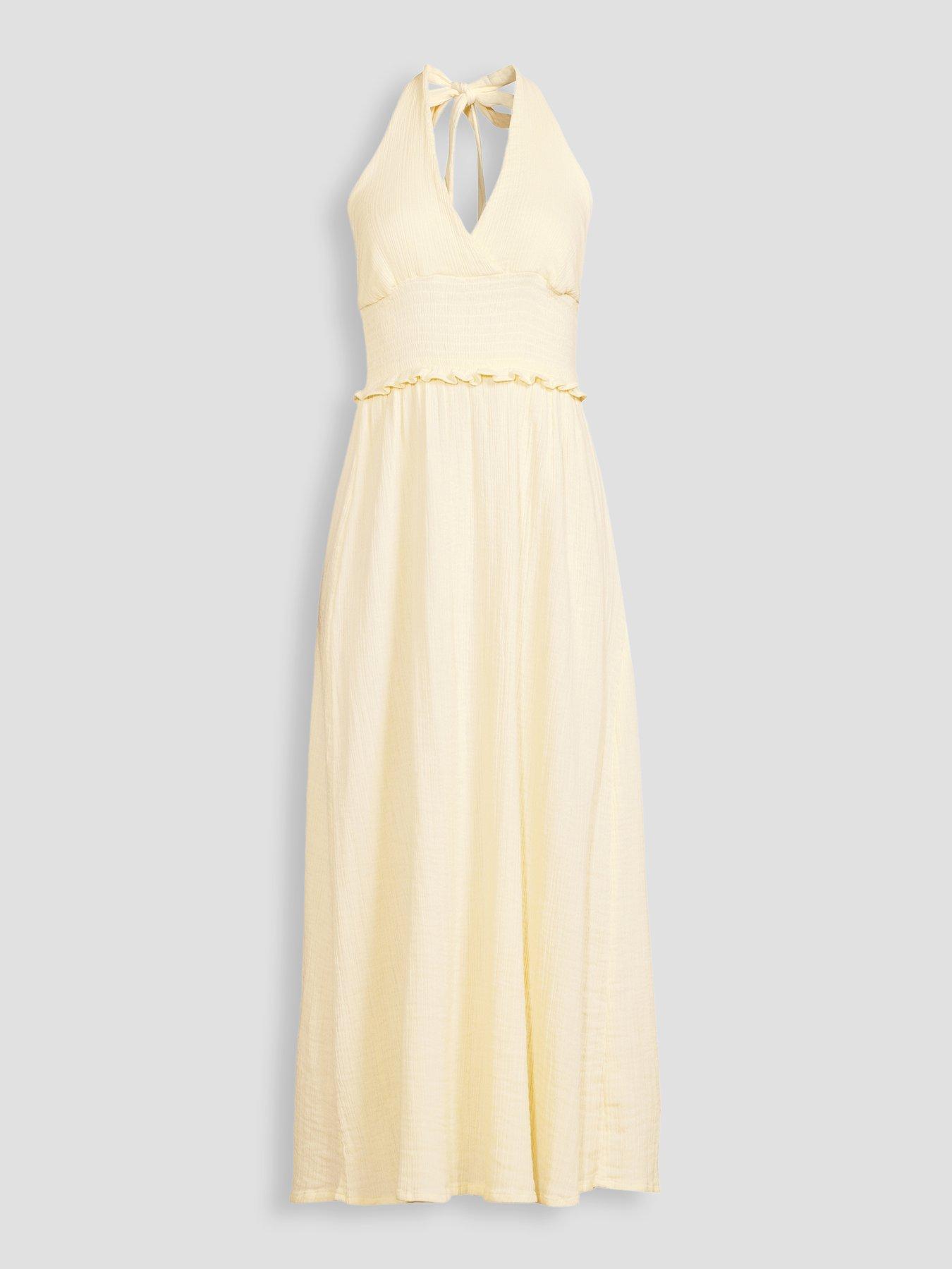 Image 7 of 7 of The Very Collection Cheese Cloth Halter Neck Ruched Midaxi Dress - Yellow
