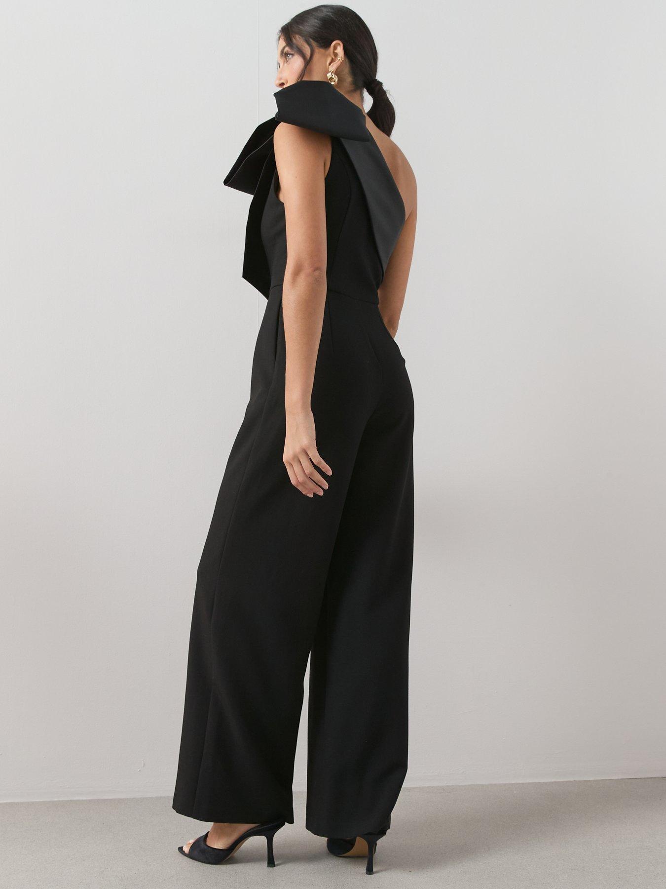 Image 2 of 6 of The Very Collection Bow Detail One Shoulder Jumpsuit - Black