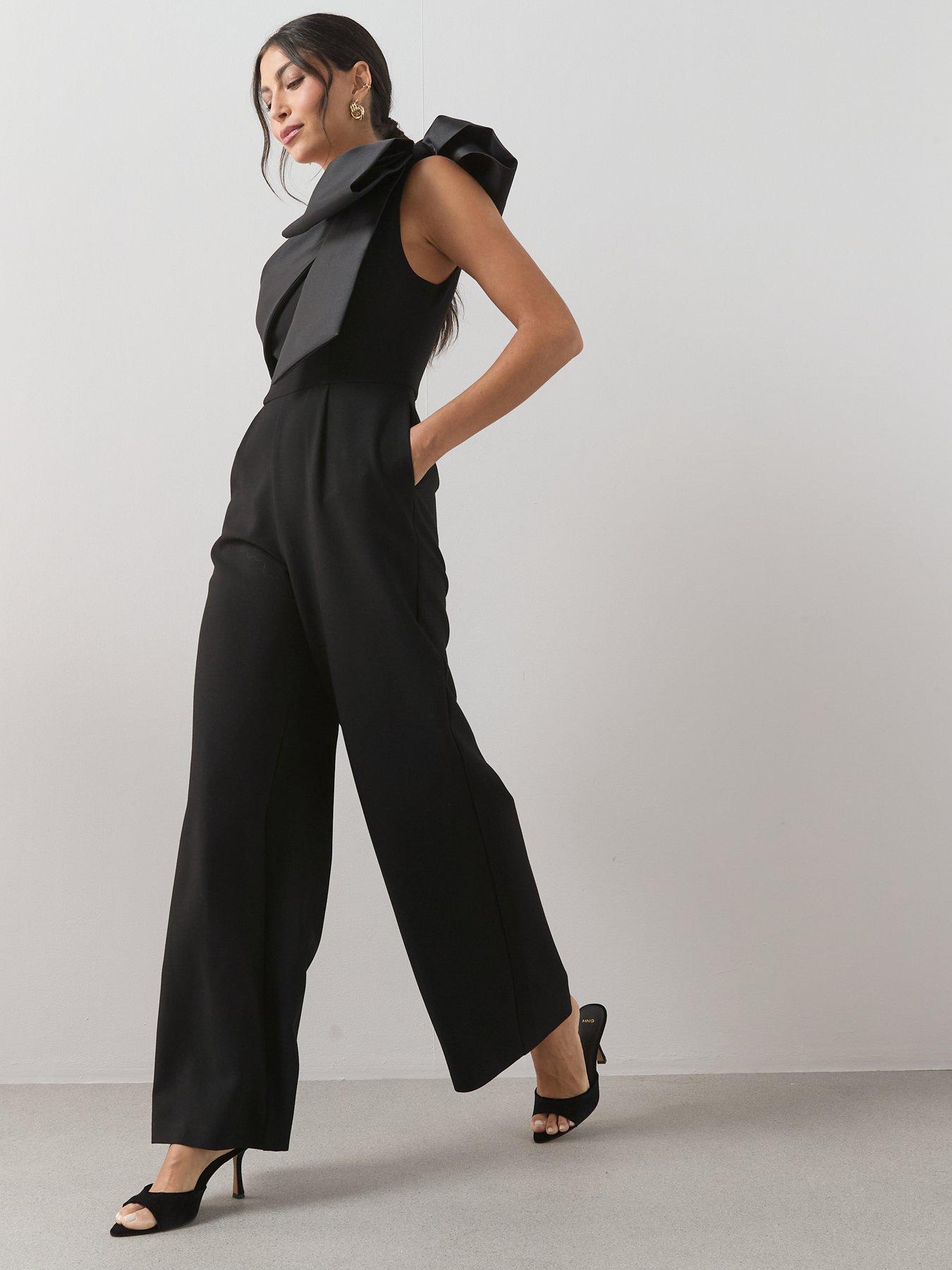 Image 5 of 6 of The Very Collection Bow Detail One Shoulder Jumpsuit - Black