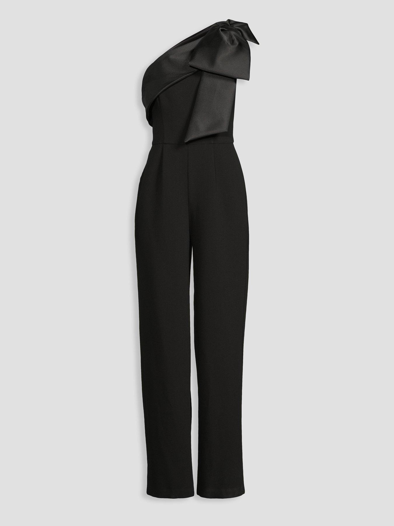 Image 6 of 6 of The Very Collection Bow Detail One Shoulder Jumpsuit - Black