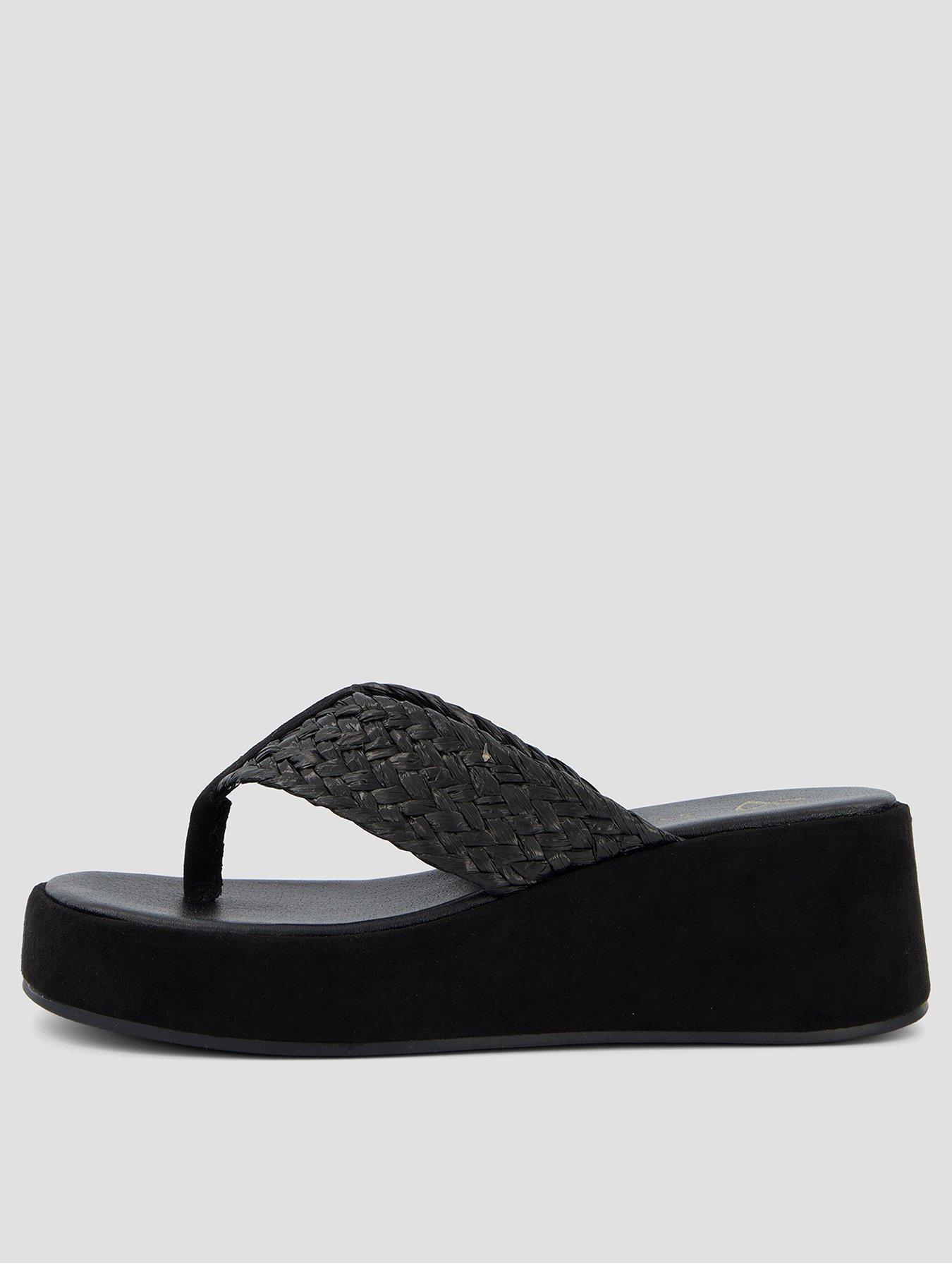 Image 1 of 7 of The Very Collection Wide Fit Thong Wedge Sandals - Black