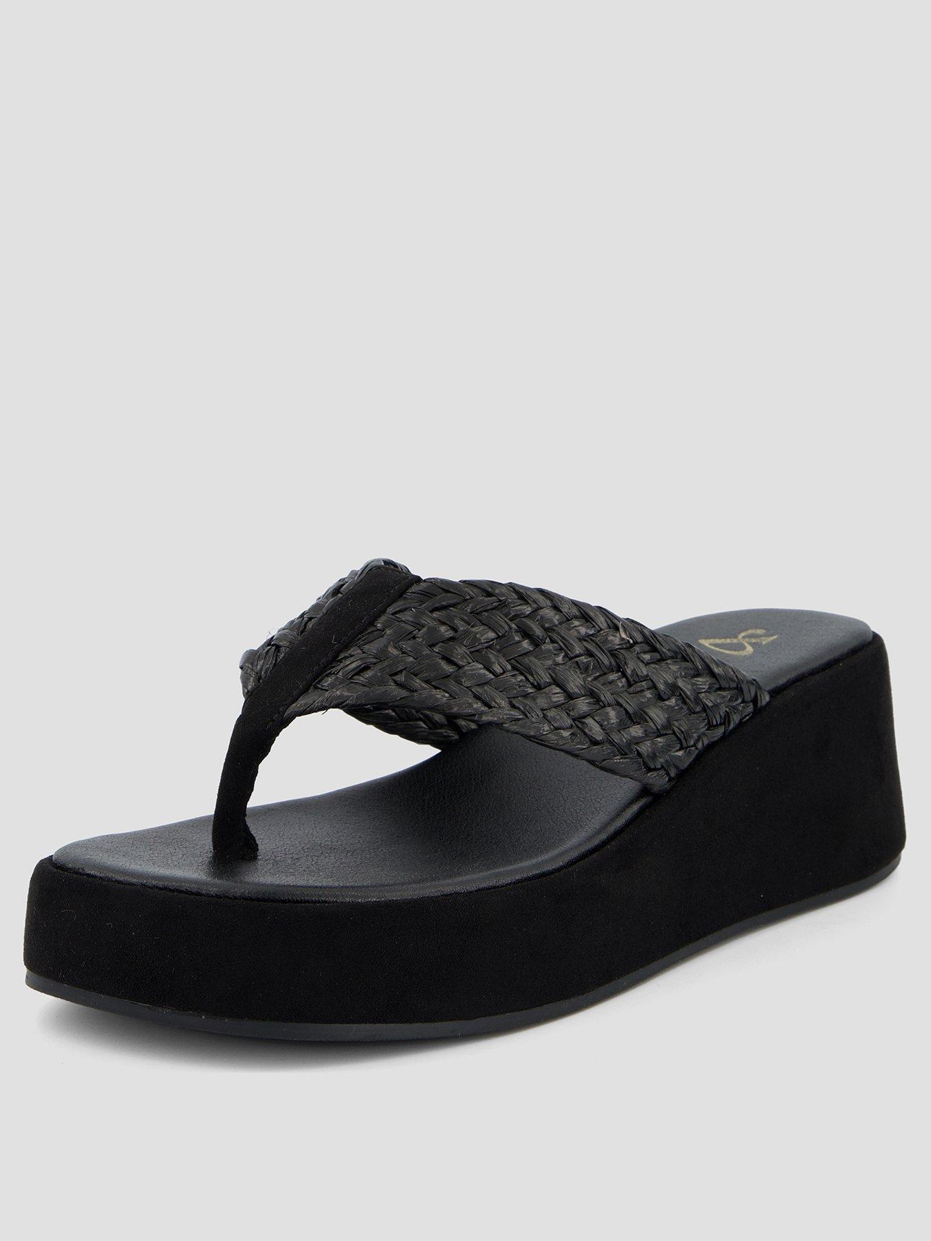 Image 2 of 7 of The Very Collection Wide Fit Thong Wedge Sandals - Black