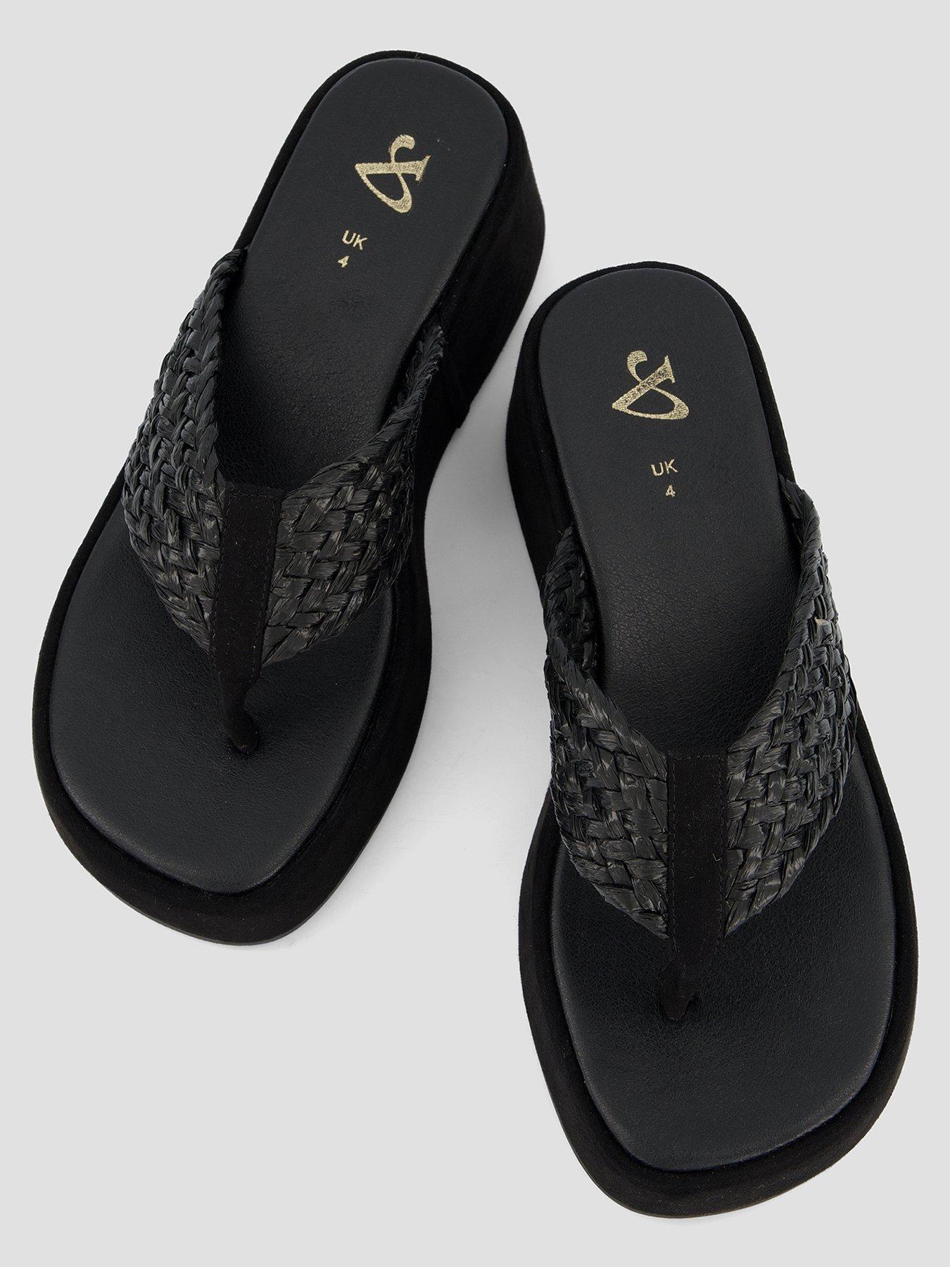 Image 3 of 7 of The Very Collection Wide Fit Thong Wedge Sandals - Black