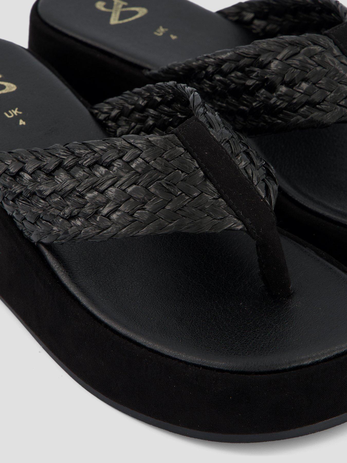 Image 5 of 7 of The Very Collection Wide Fit Thong Wedge Sandals - Black