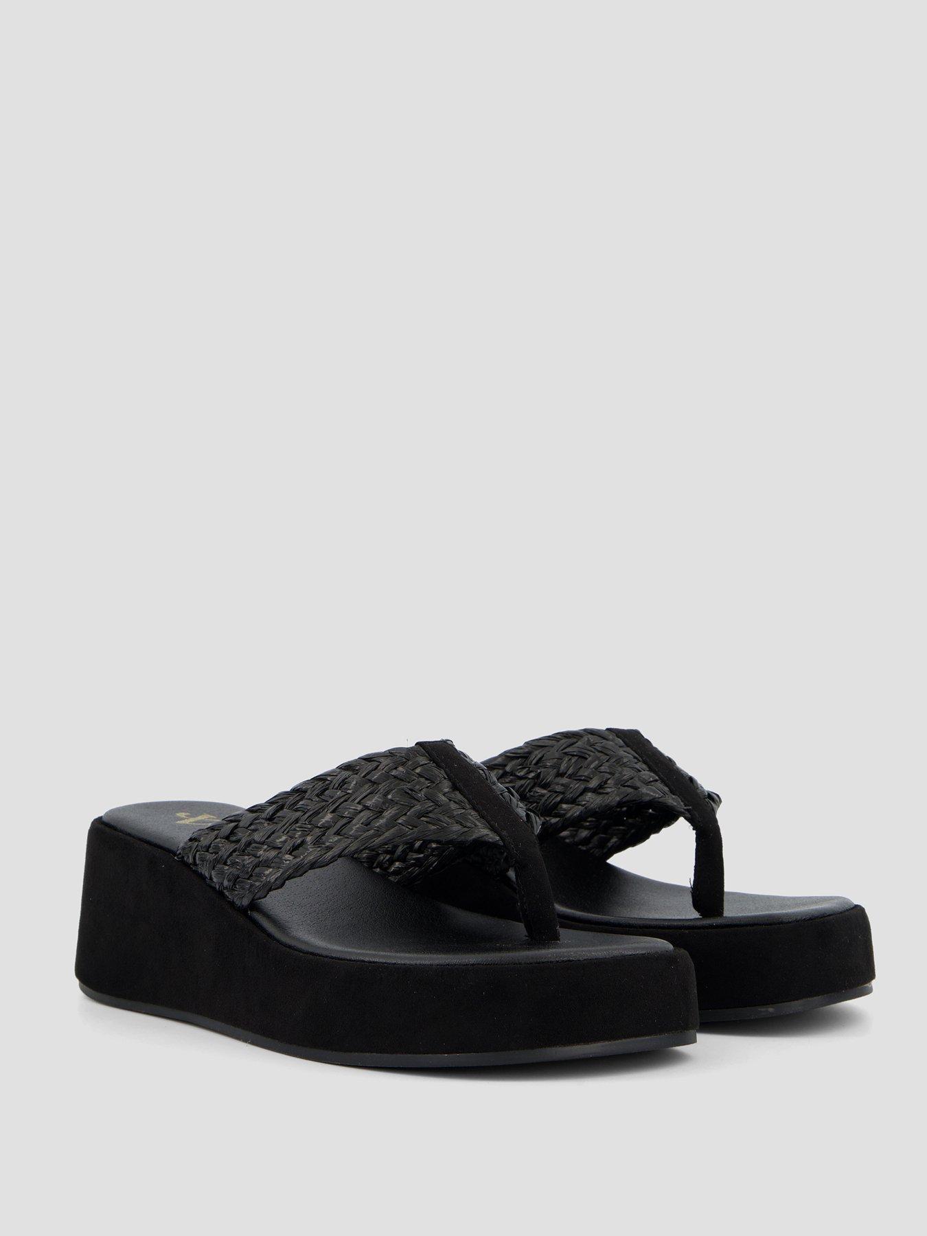 Image 6 of 7 of The Very Collection Wide Fit Thong Wedge Sandals - Black
