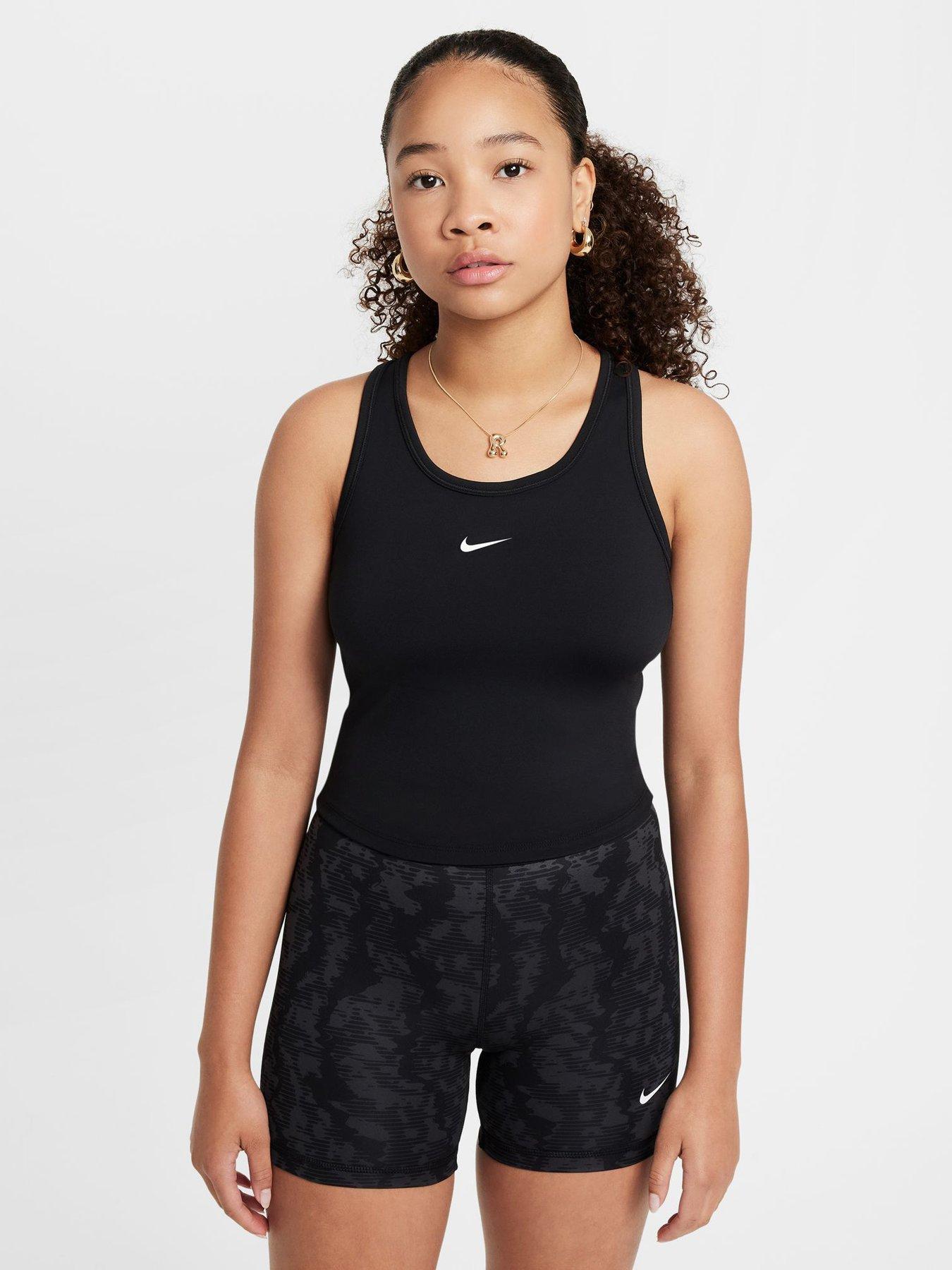 Nike Junior Girls Training Dri-FIT Tank, Black/White, Size Xs=7-8 Years