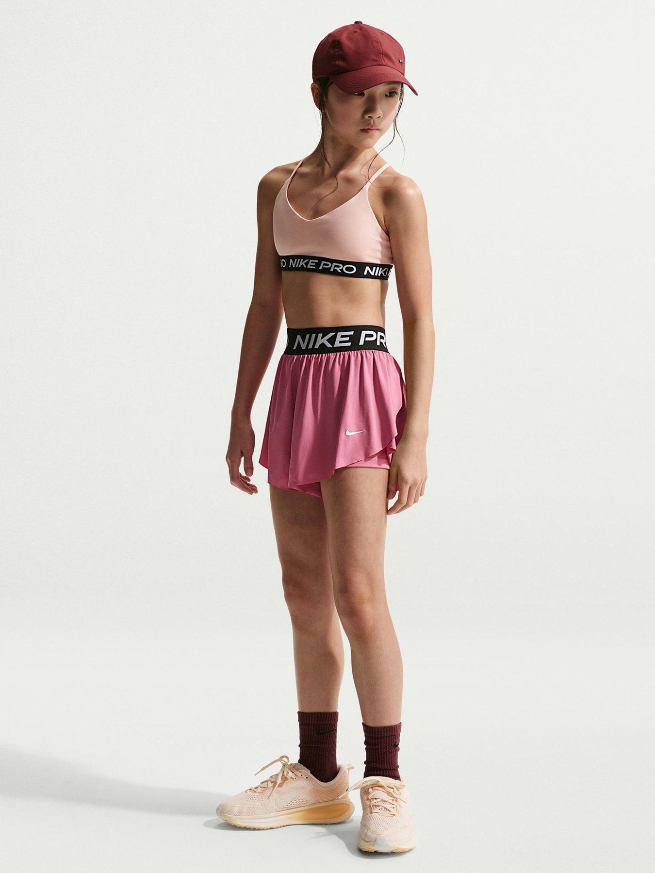 Nike Junior Girls Training Dri-FIT 2 In 1 Shorts, Peony/Black/White, Size Xl=13-15 Years