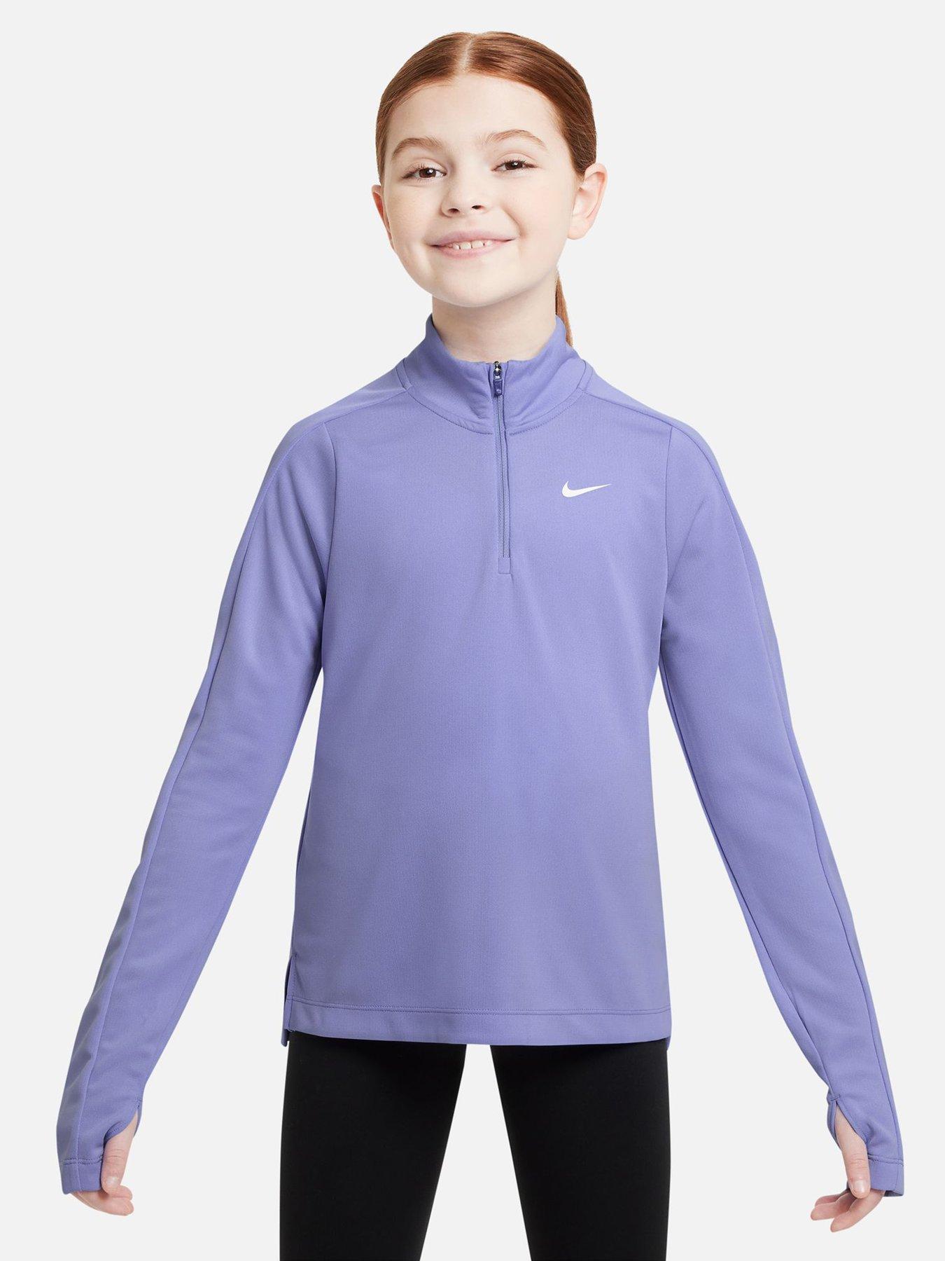 Nike Junior Girls Training Dri-Fit Long Sleeve 1/4 Zip Top - Purple
