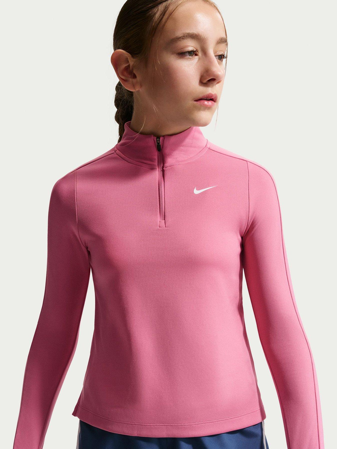 Nike Junior Girls Training Dri-Fit Long Sleeve 1/4 Zip Top - Pink