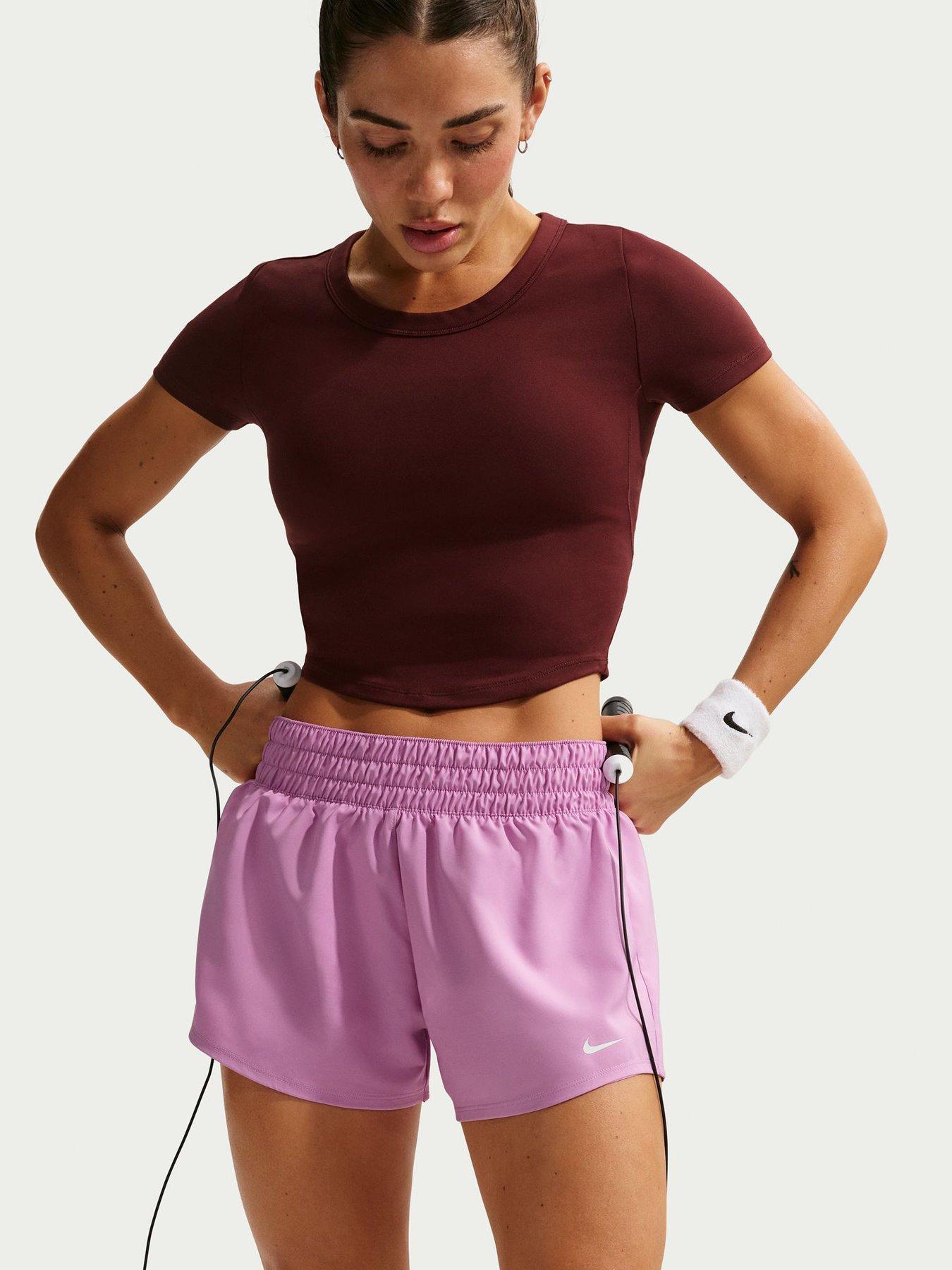Nike Womens Training One Dri-FIT Mid Rise 3 Inch Brief Lined Shorts - Pink