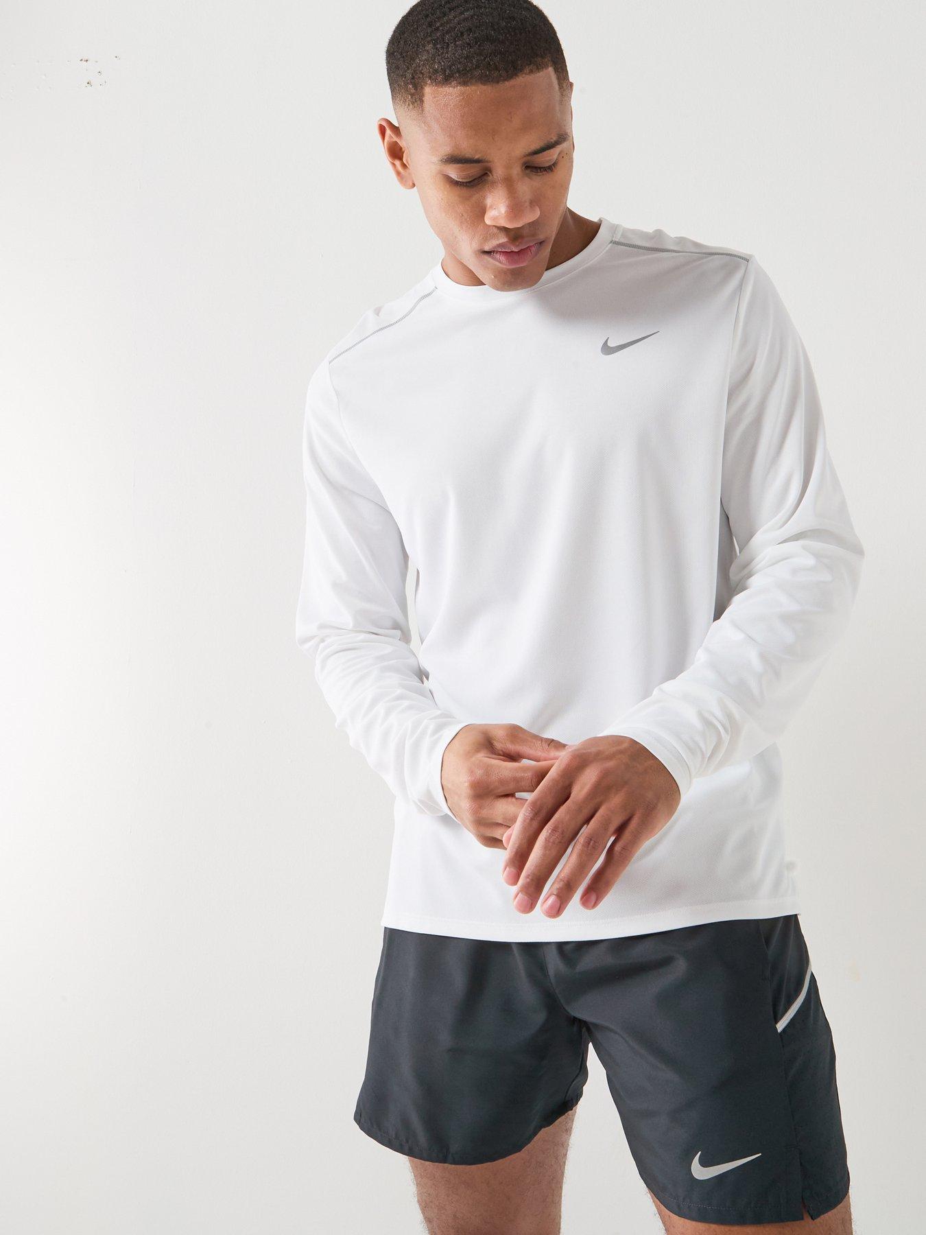 Nike Mens Running Miler Dri-FIT UV Long Sleeve Top, White/Reflective Silv, Size 2Xl, Men