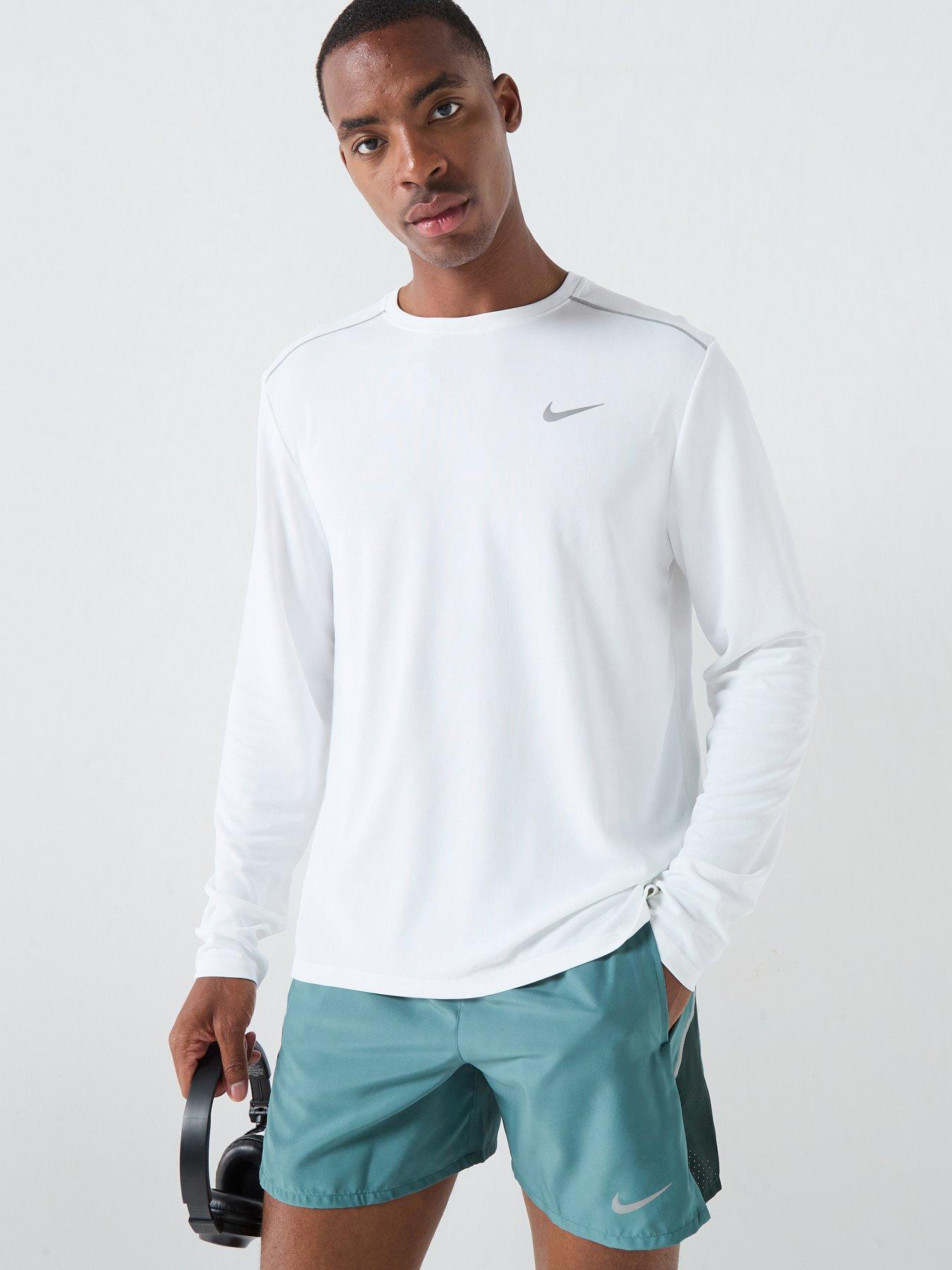 Image 1 of 7 of Nike Mens Running Miler Dri-FIT UV Long Sleeve Top - White