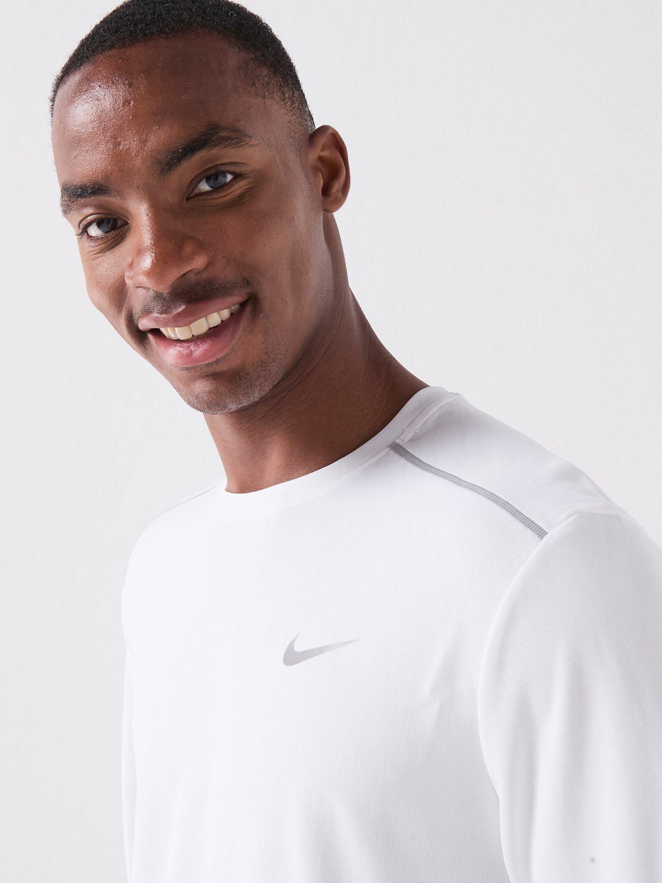 Image 4 of 7 of Nike Mens Running Miler Dri-FIT UV Long Sleeve Top - White