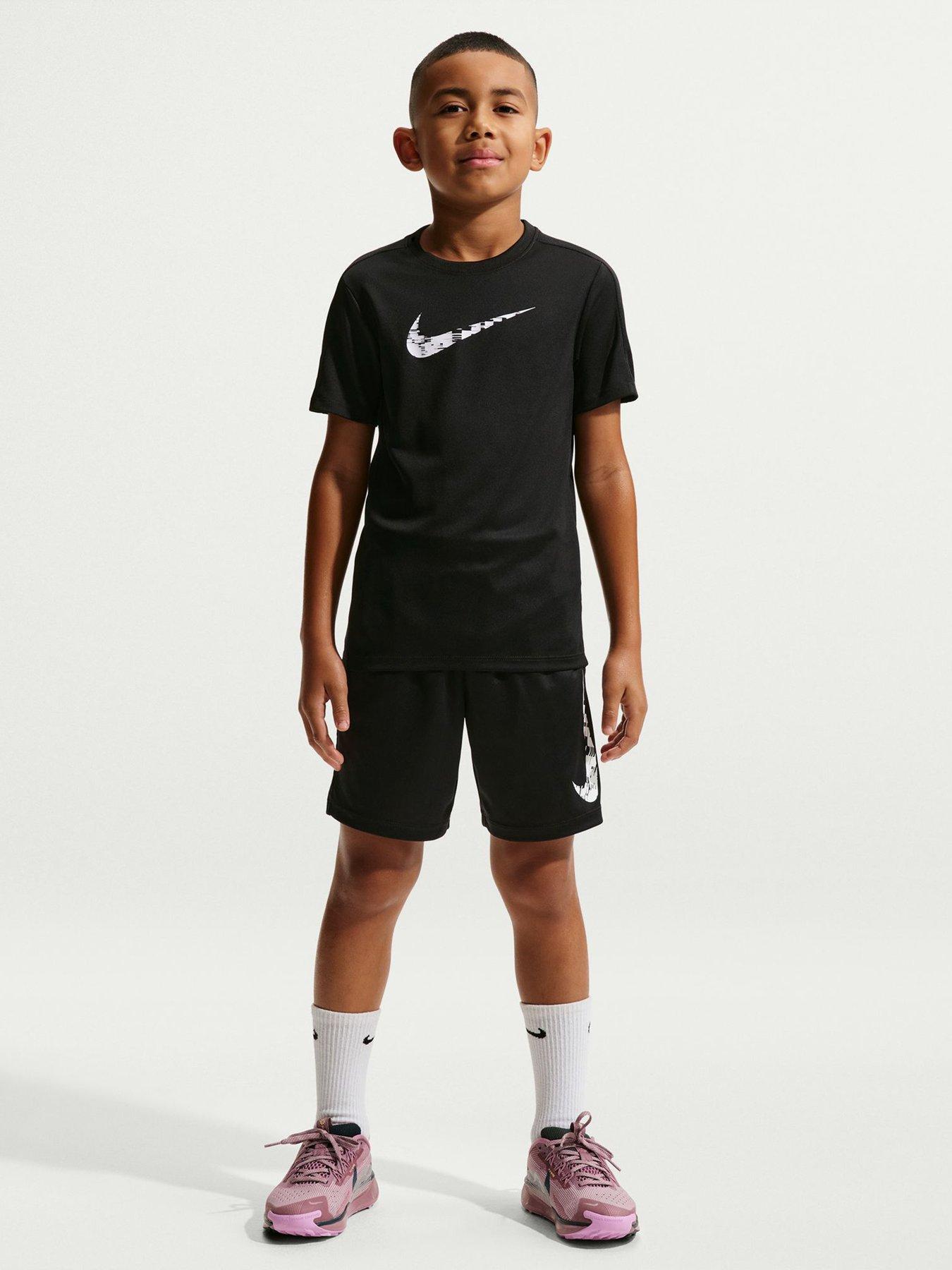 Nike Junior Boys Training Dri-FIT Short Sleeve Top, Black/Black/White, Size S=8-10 Years