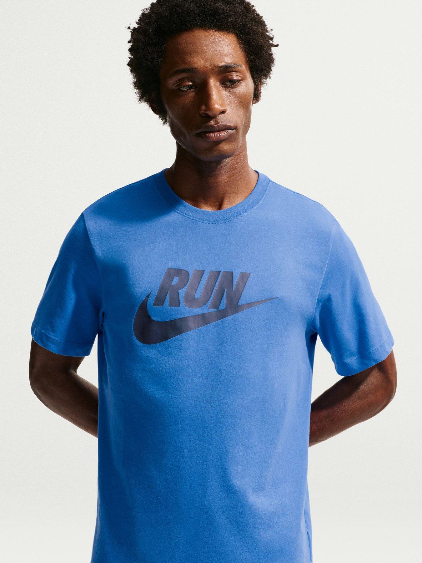 Nike Mens Running Cotton Dri-FIT T-Shirt - Blue