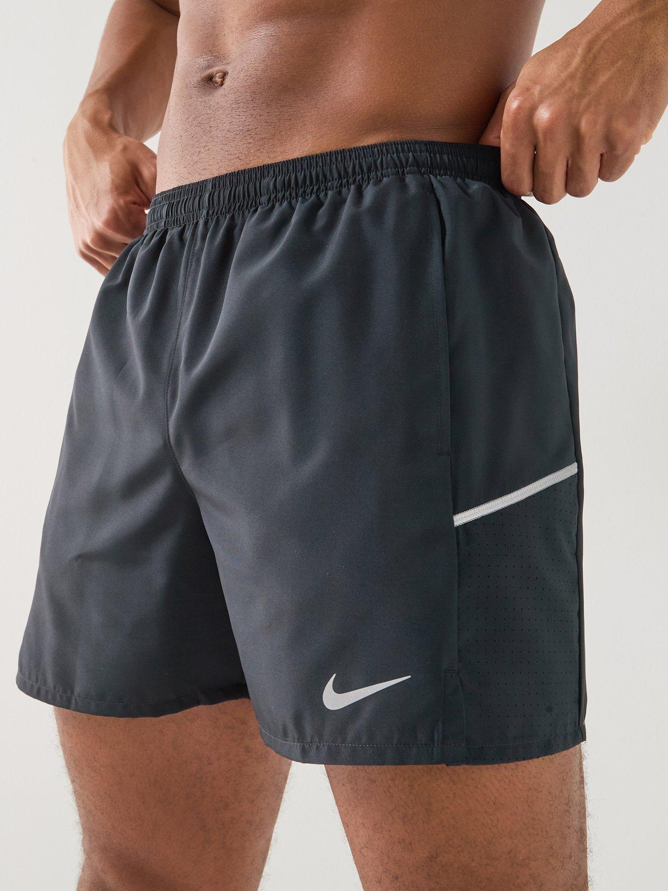 Nike Mens Miler Dri-FIT Running 5 Inch 2-in-1 Shorts, Black/Black/Reflective Silv, Size L, Men