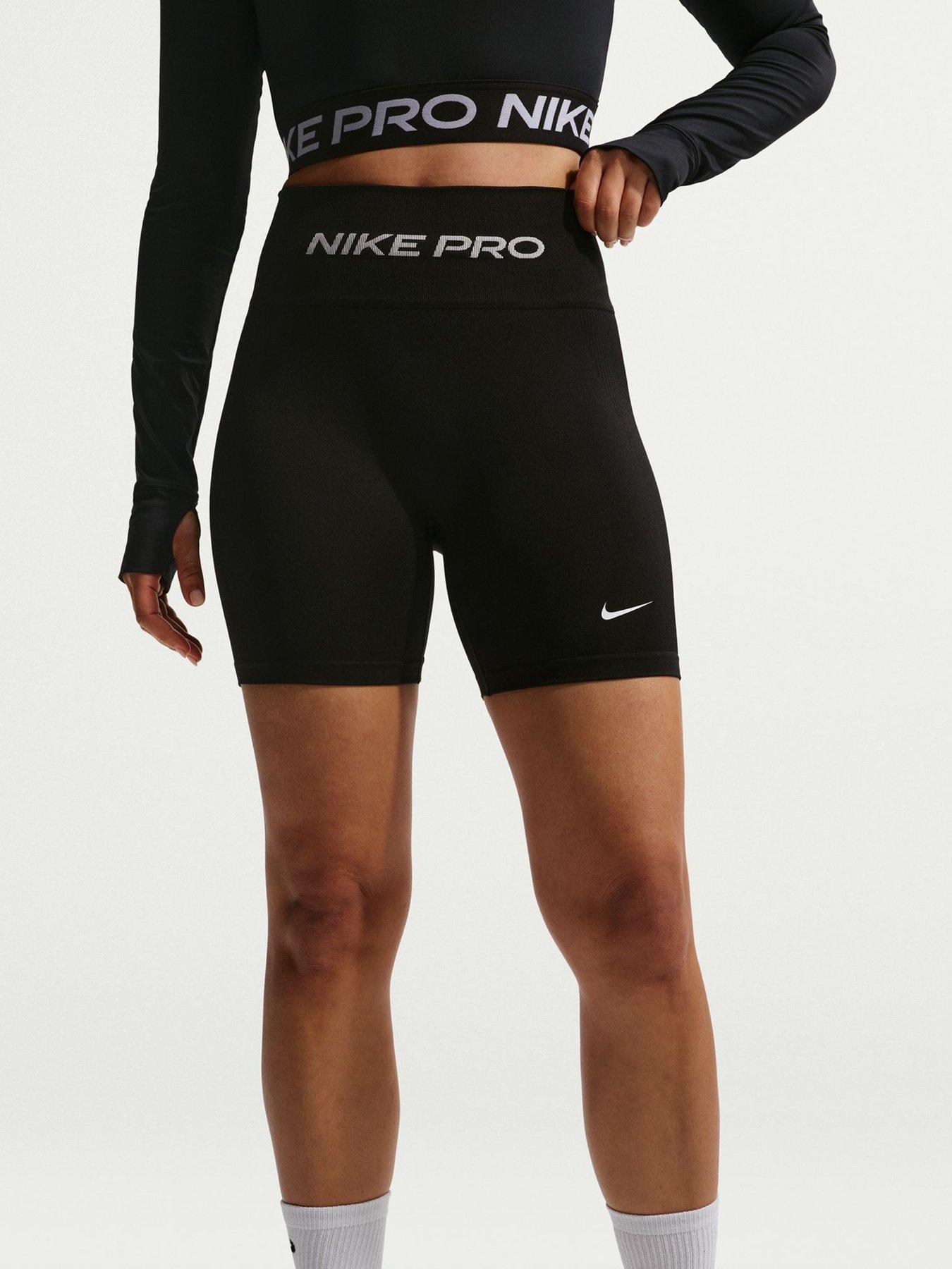 Nike Womens Training Pro Dri-FIT Seamless High Rise 5 Inch Bike Shorts - Black/White