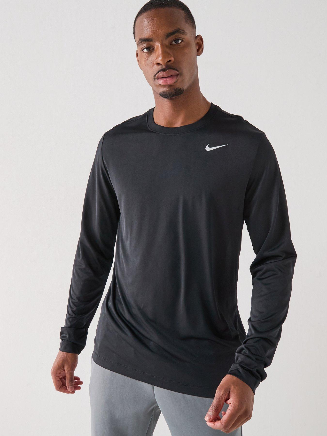 Nike Mens Training Dri-FIT Long Sleeve Fitness T-Shirt, Black/Matte Silver, Size Xl, Men