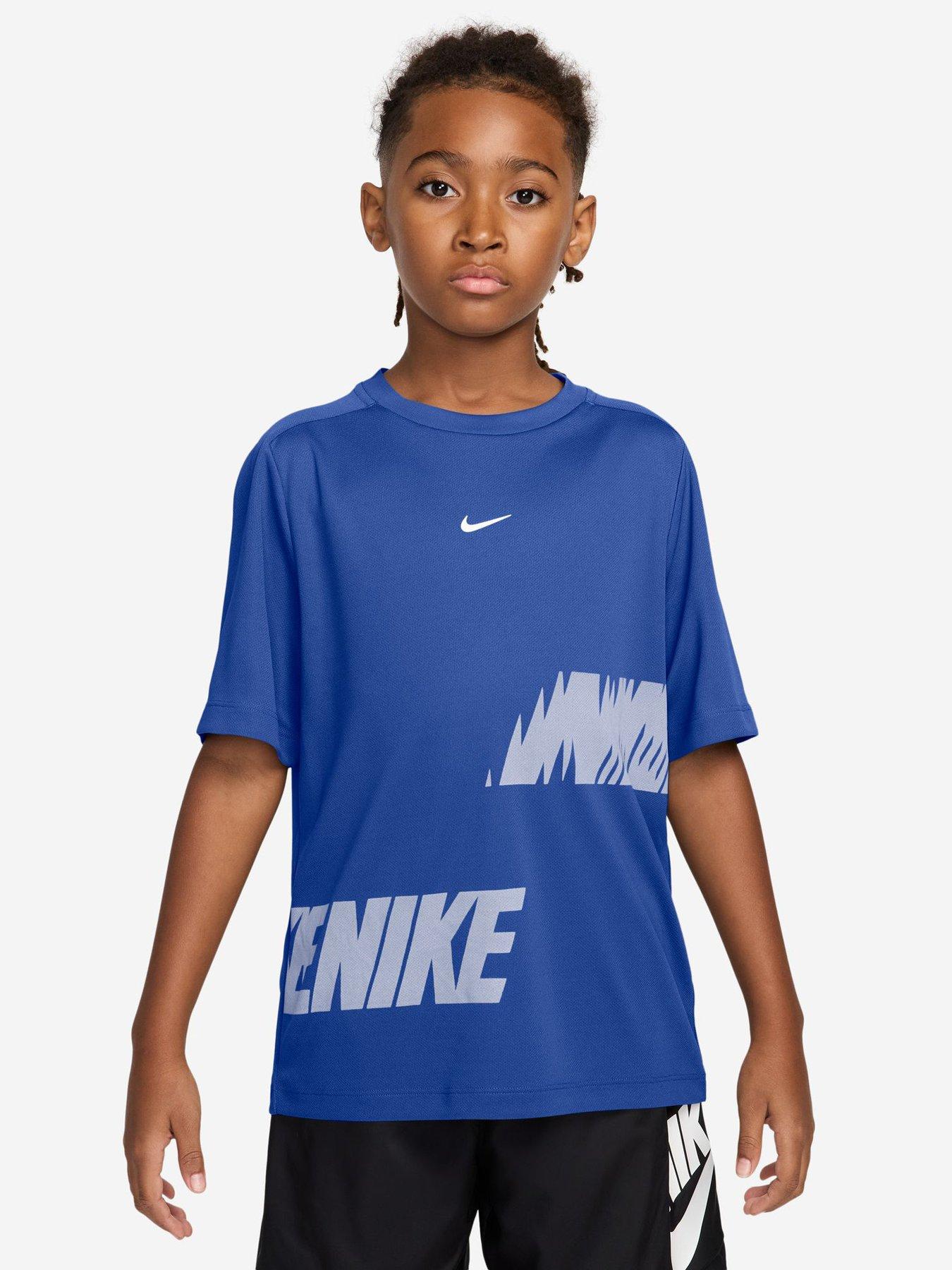 Nike Junior Boys Training Dri-Fit Short Sleeve Graphic Top - Blue