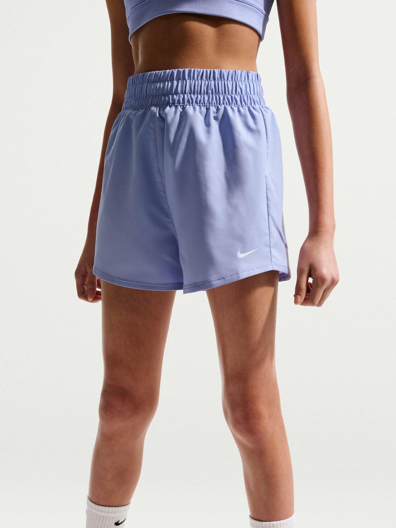 Image 4 of 5 of Nike Junior Girls Training Dri-FIT High Waisted Woven Training Shorts - Blue